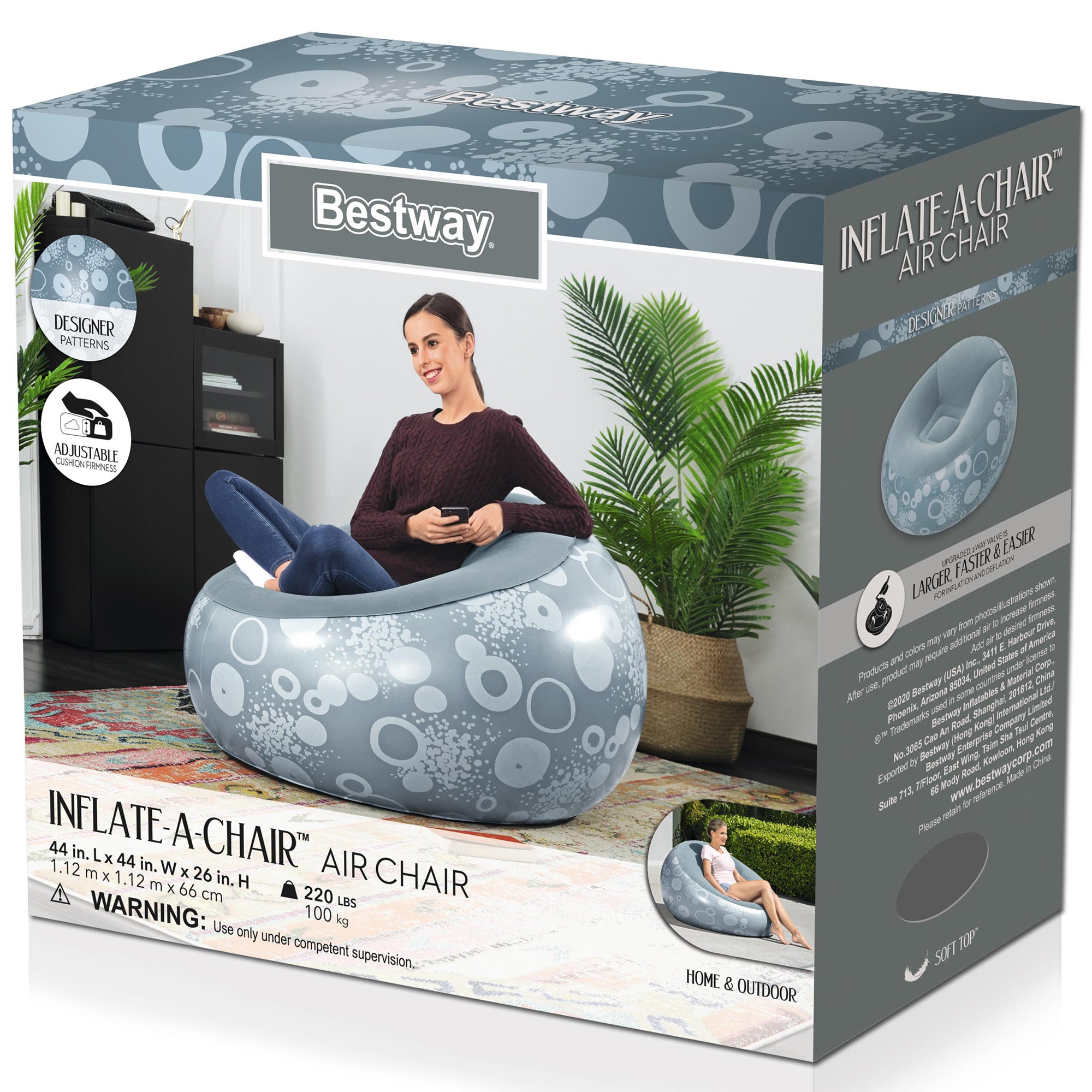Bestway Inflatable Air Chair - Portable Lounge Chair for Adults, Indoor Outdoor Camping, Beach, Pool, Patio & Backyard Relaxation