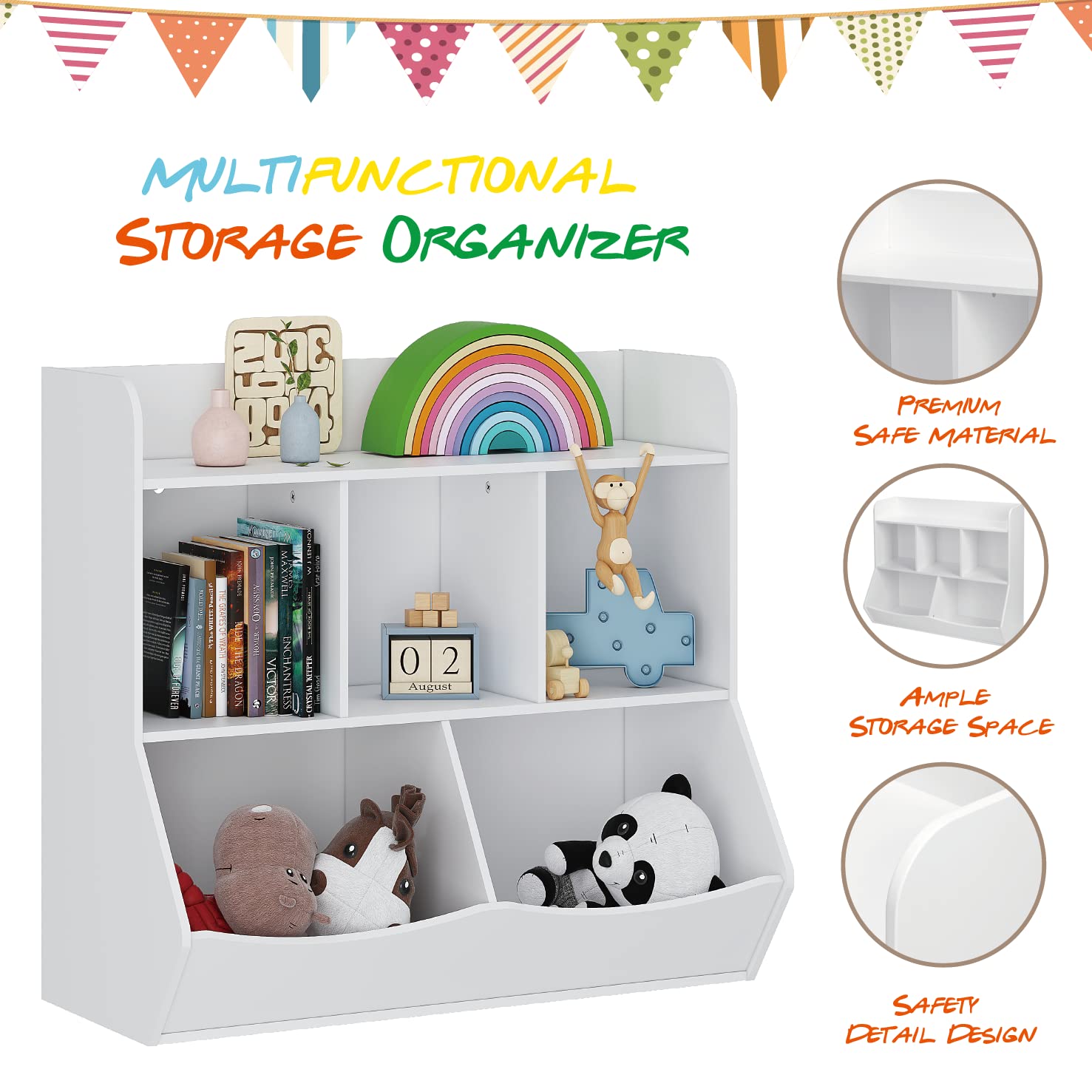 UTEX Kids Toy Storage Organizer with Bookcase - 6-Shelf Cubby Organizer for Books, Toys & Games - Perfect for Playroom, Bedroom & Nursery - White (Space-Saving Kids Furniture)
