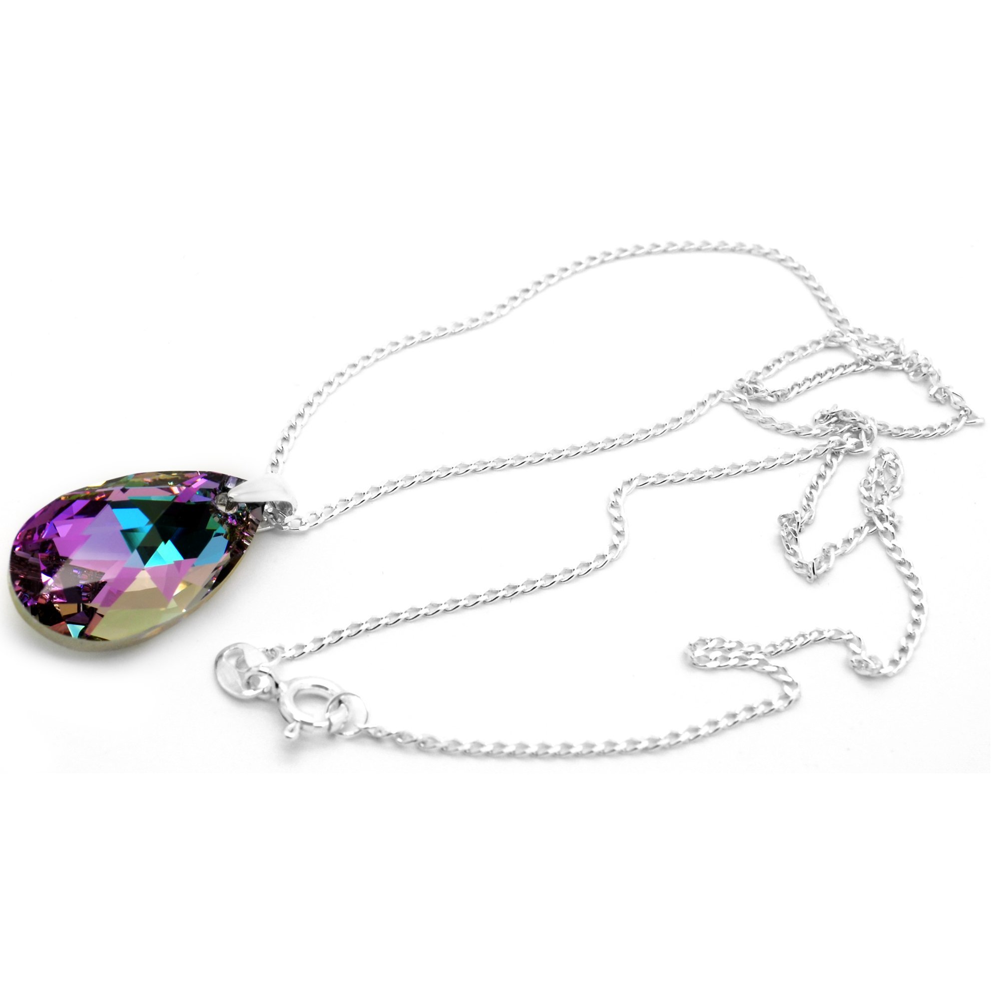 925 Sterling Silver Pink & Blue Crystal Imitation Pendant Necklace and Earrings Set, 18