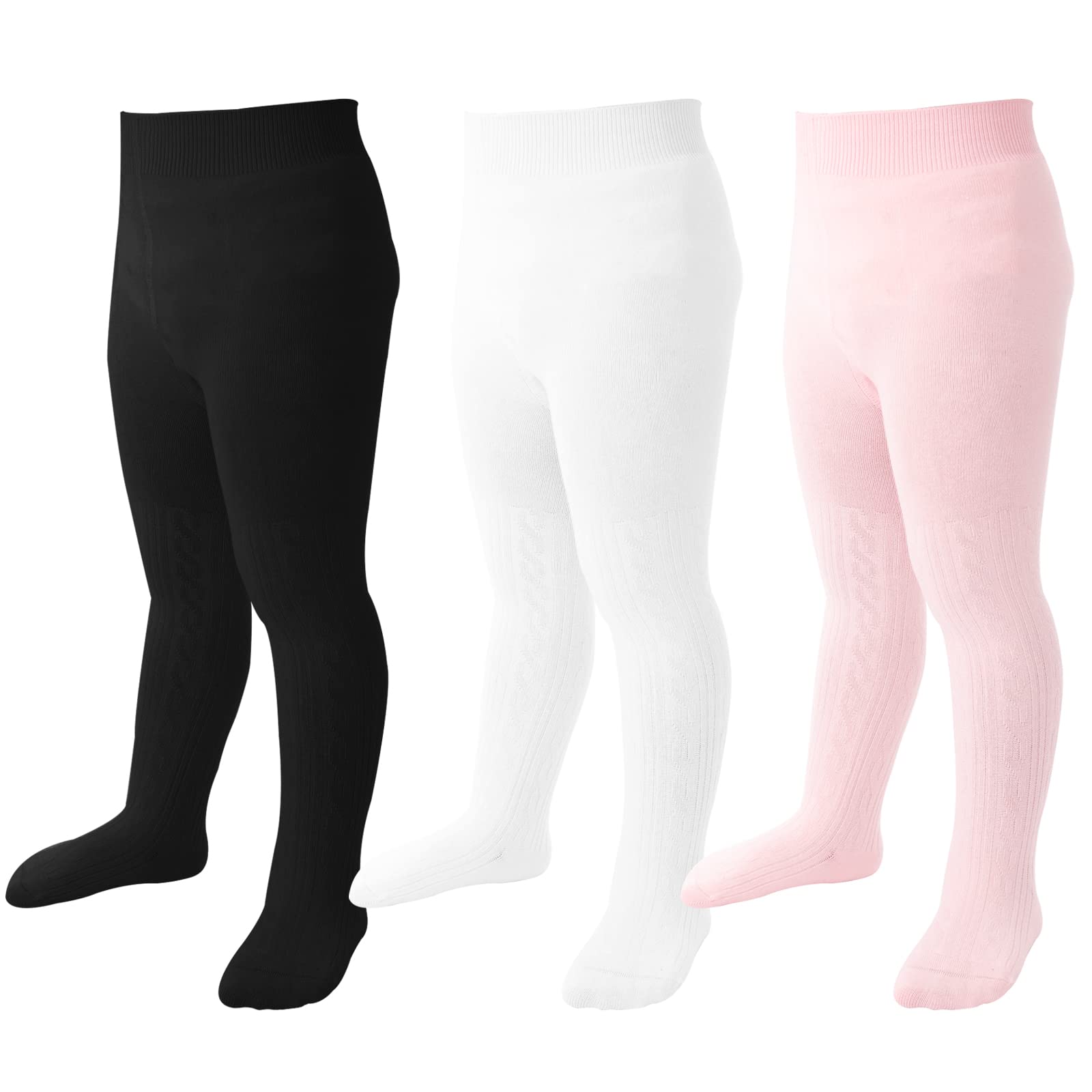 Baby Tights for Toddler Girls - Seamless Cable Knit Cotton Leggings & Stockings (3/4/5 Pack) - Soft Warm Winter Wear for Playdates, Daycare & Family Outings