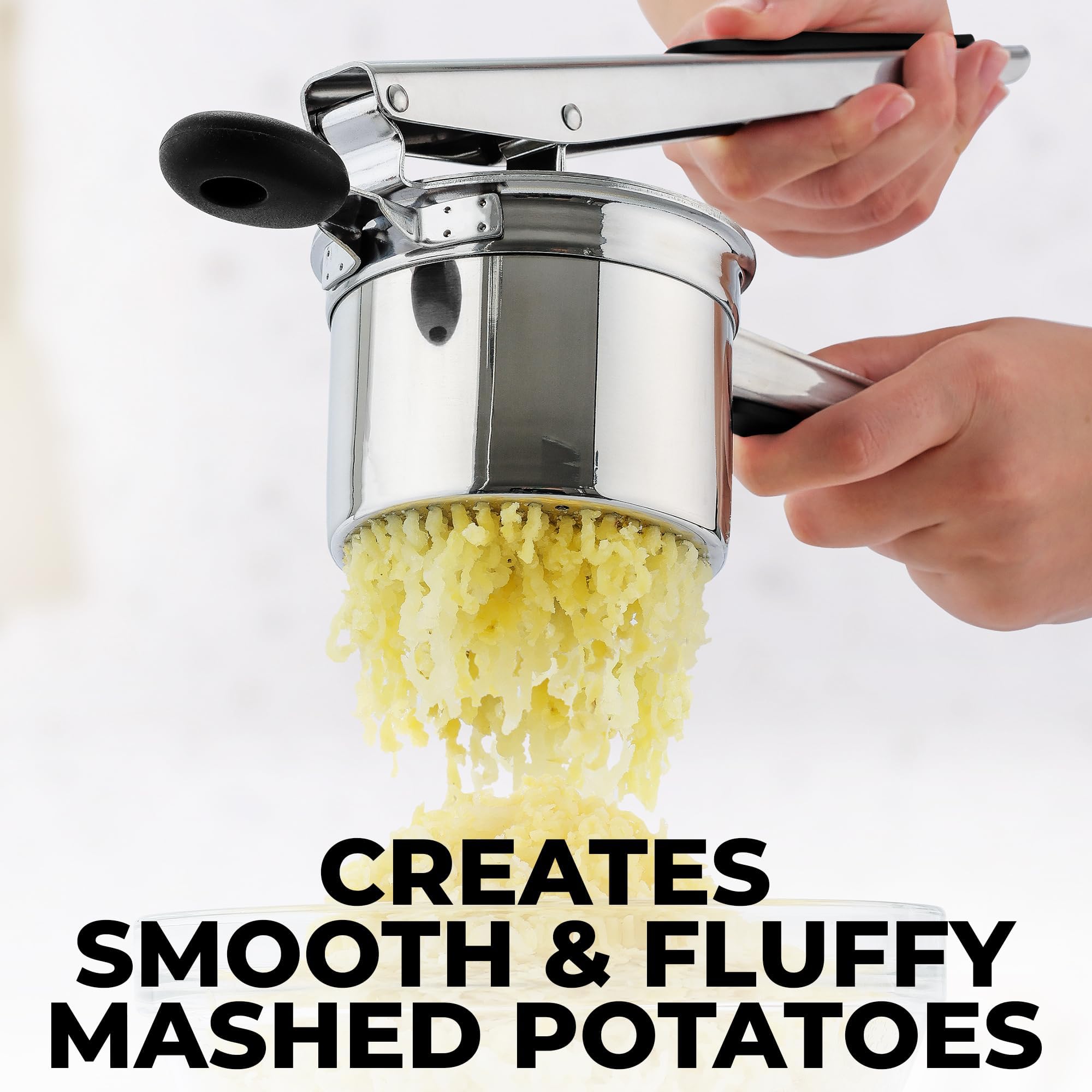 Zulay Kitchen Premium 15oz Stainless Steel Potato Ricer & Masher - Heavy Duty Professional Kitchen Tool for Smooth Mashed Potatoes, Baby Food & Purees - Silver/Black