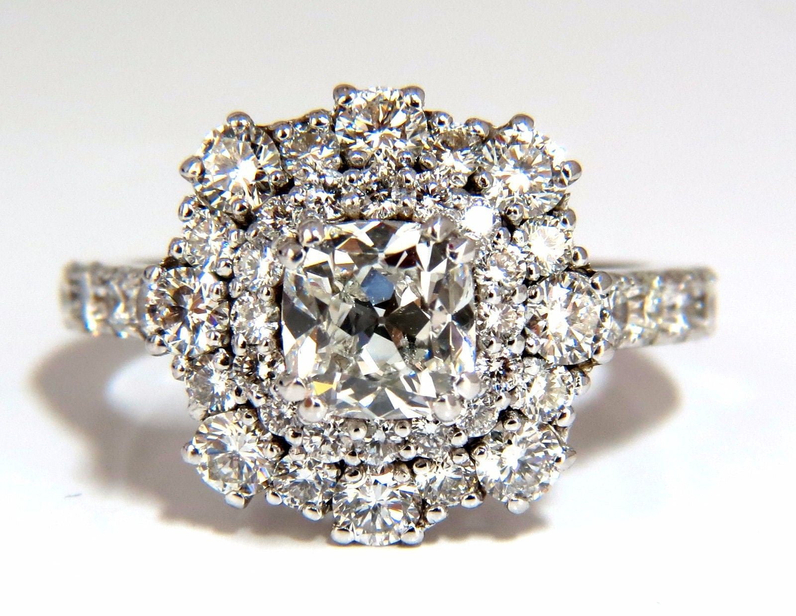 1.70ct GIA Certified Cushion Cut Diamond Ring in 14kt Gold - E/VS Clarity, Petite Cluster Design for Engagement, Wedding & Anniversary Gifts