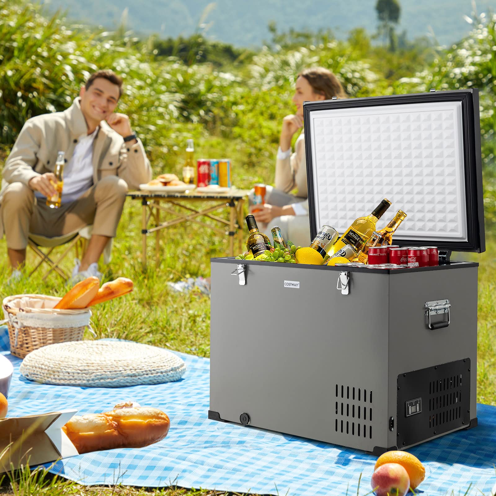 COSTWAY 90 Quart Portable Car Refrigerator & Freezer - 12/24V DC & 100-240V AC Compressor Cooler for Camping, Fishing, RV, Truck, Home Use (-11°F to 50°F) | Perfect for Road Trips, Tailgating & Outdoor Adventures
