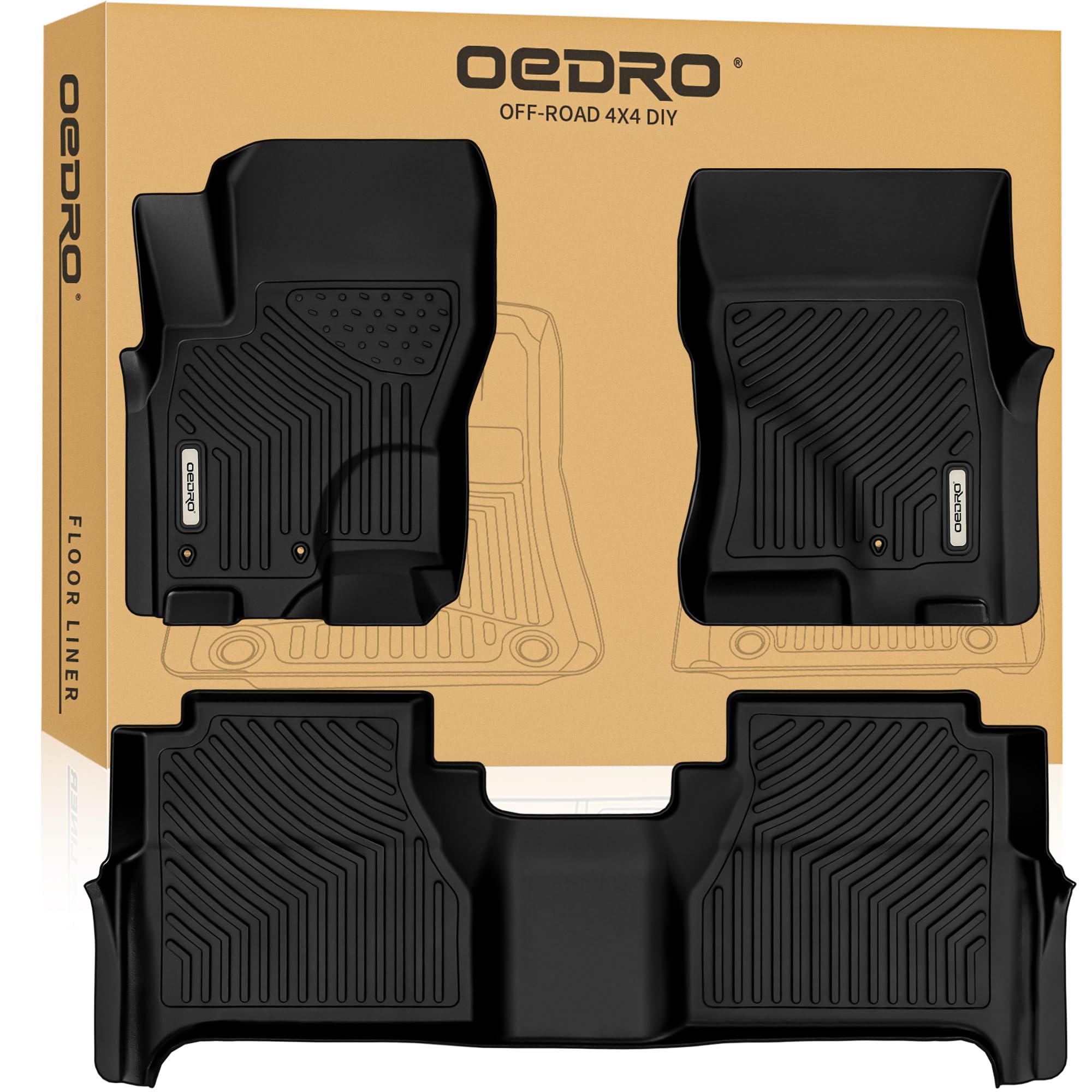 OEDRO All-Weather TPE Floor Mats for 2008-2021 Nissan Frontier Crew Cab - 2 Row Front & Rear Seat Liners | Heavy Duty Car Accessories | Perfect for Off-Road, Daily Commute & Winter Protection (Black)