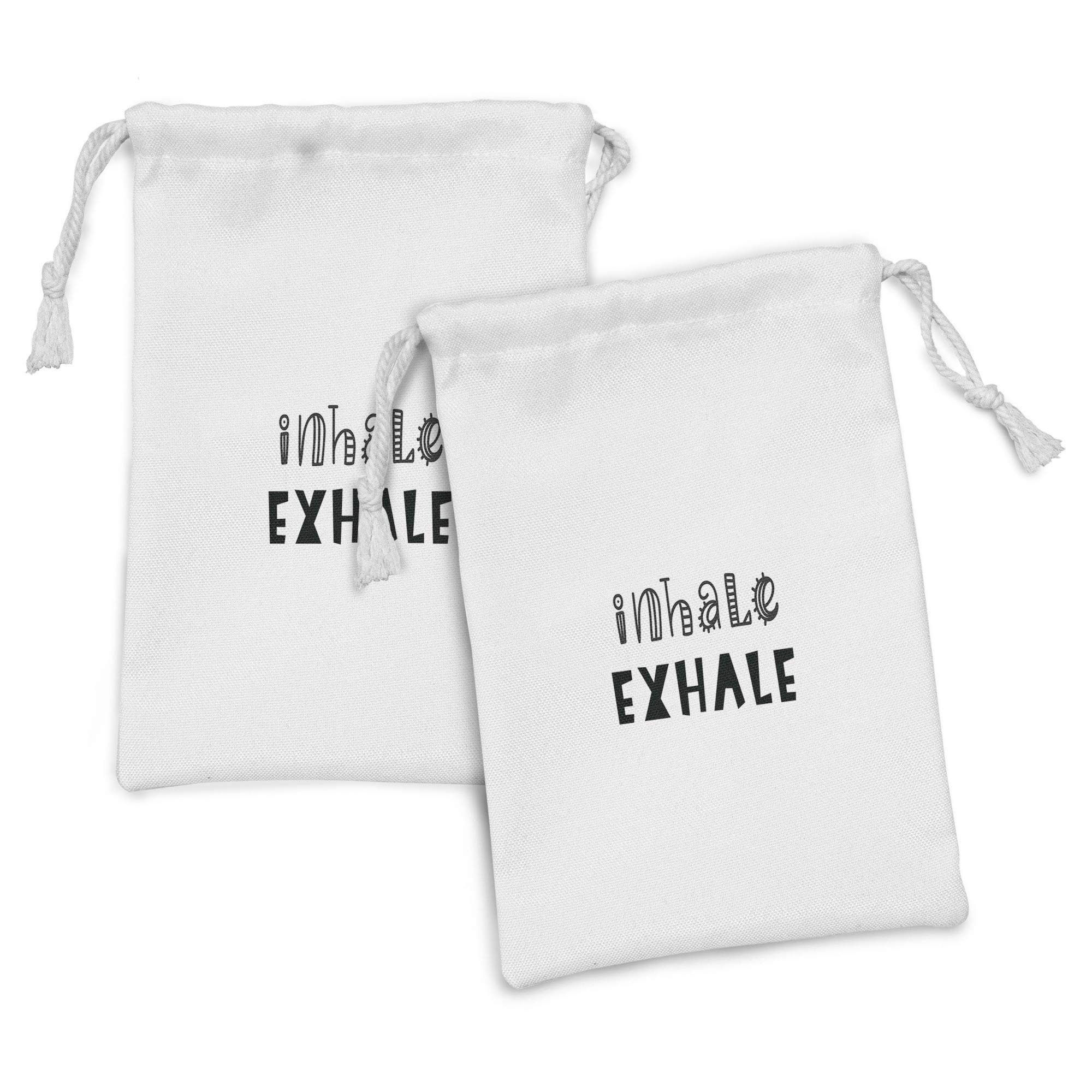 Ambesonne 2-Pack Fabric Drawstring Pouch Set - Modern Monochrome Calligraphy 