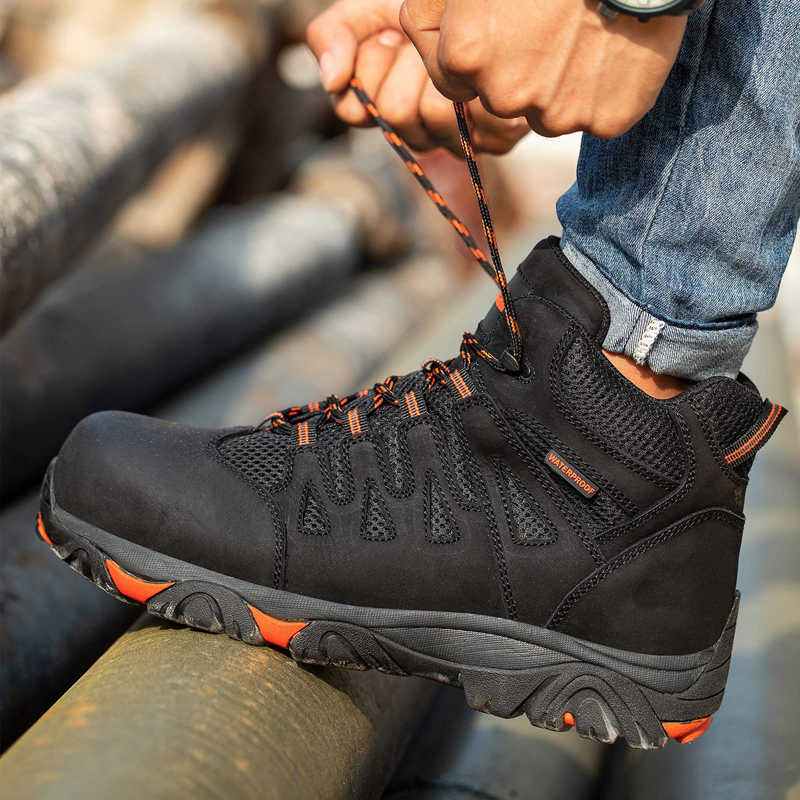 **Men's Waterproof Work Boots with Composite Toe - Insulated Lightweight Hiking & Construction Safety Shoes - 6 Inch Full Grain Leather - Durable for Industrial & Outdoor Use**    *(Perfect for Construction Sites, Hiking Trails, and Heavy-Duty Work Environments)*