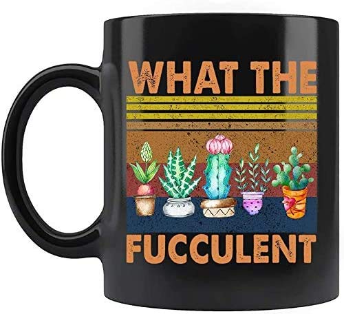 Funny Cactus Succulent Coffee Mug - 11oz Ceramic Cup with 'What The Fucculent' Quote for Plant Lovers - Perfect for Home, Office & Garden Decor