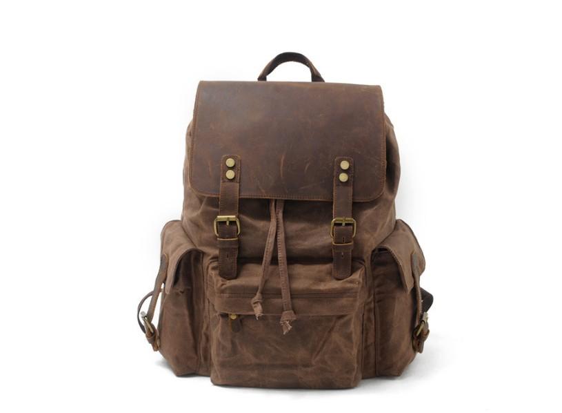 Durable Canvas & Leather Travel Backpack - Waterproof Rucksack Bag for Men & Women - Perfect for Hiking, Camping, Business Trips & Daily Commute