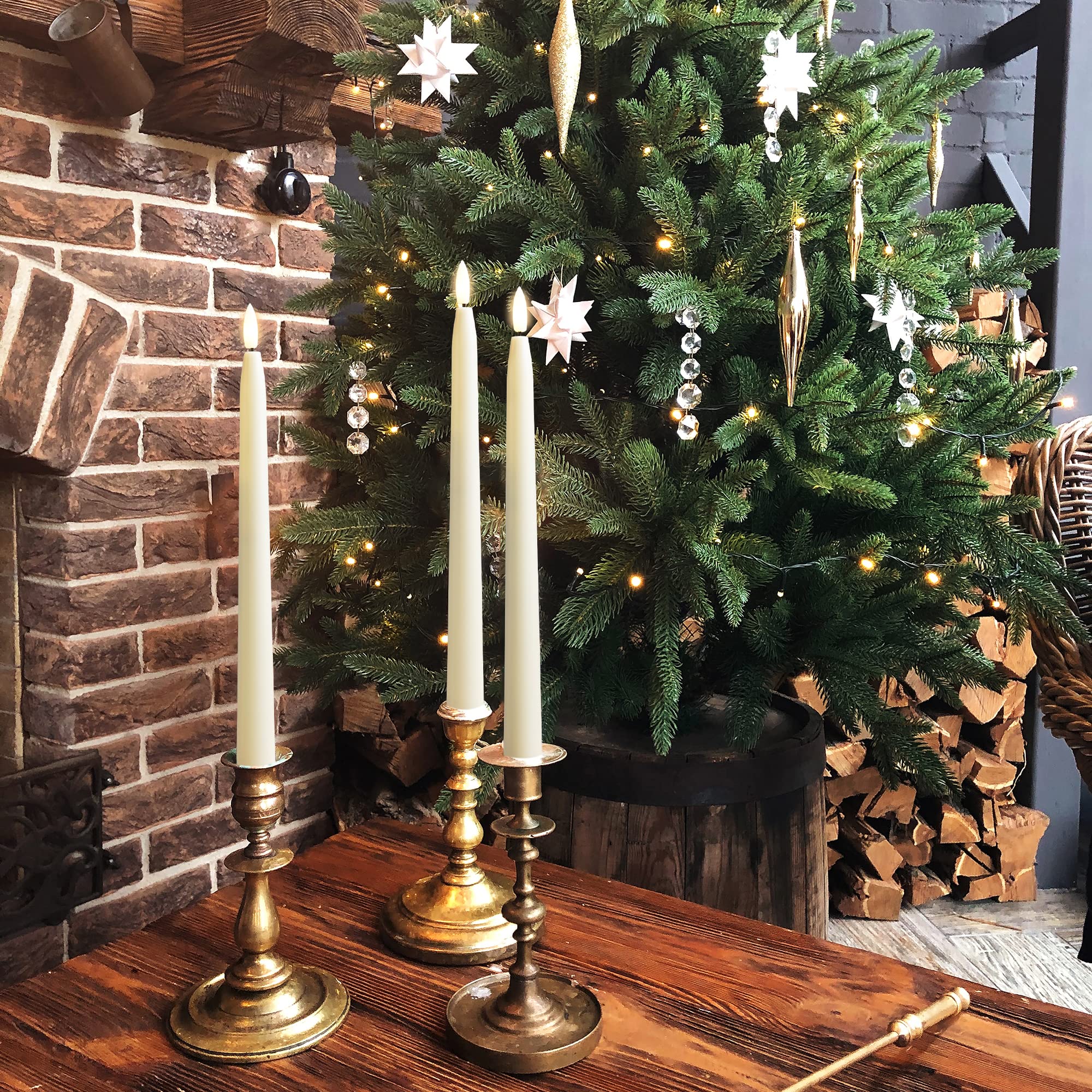 Stmarry 11-Inch Ivory Flameless LED Taper Candles with Remote Control - Realistic 3D Flickering Flame, Battery Operated, Timer Function - Set of 6 for Christmas Decor, Wedding Centerpieces & Home Ambiance Lighting