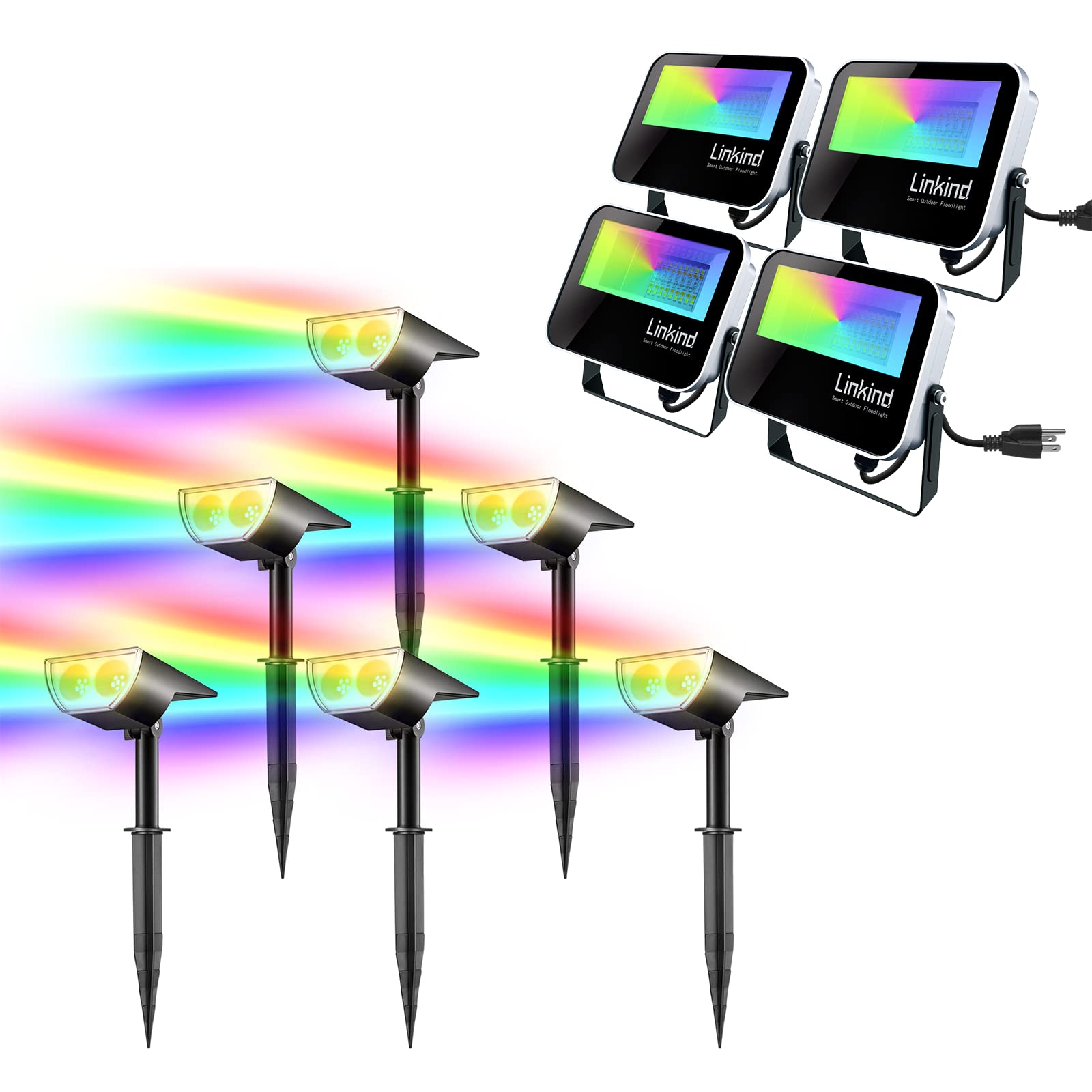 Linkind Color Changing LED StarRay Spotlights (6 Pack) & Flood Lights (4 Pack) - RGB Smart Lighting for Home, Party, and Outdoor Decor