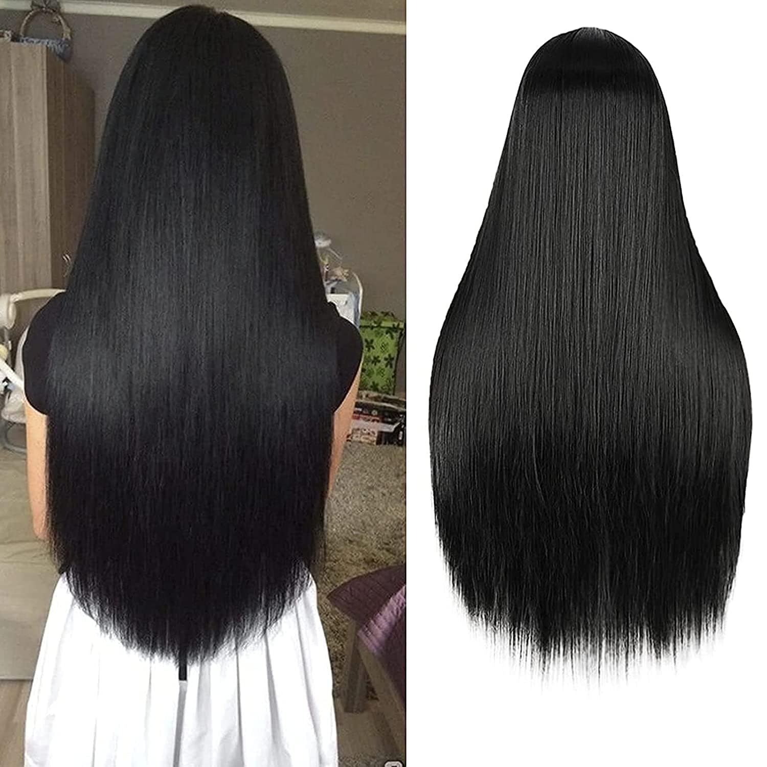 BELLA HARARO 5 Clip Long Straight Hair Extensions for Women - 22 Inch Black Human Hair Weft - 1 Pack (1 Piece) - Perfect for Parties, Weddings & Everyday Styling