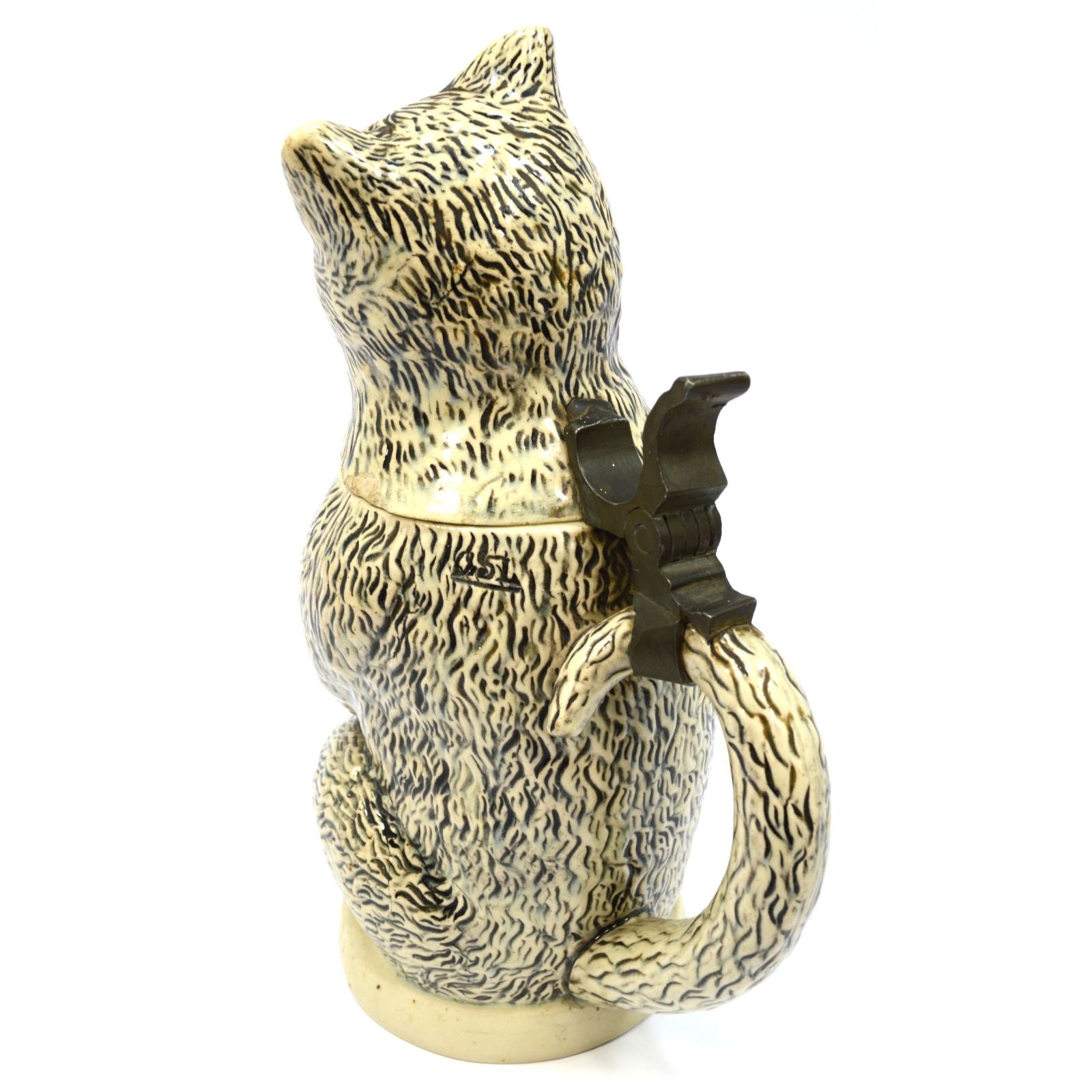 Antique German Character Beer Stein - Drunk Hungover Cat #1000 Steinzeugwerke 19th Century - Perfect for Collectors & Beer Enthusiasts