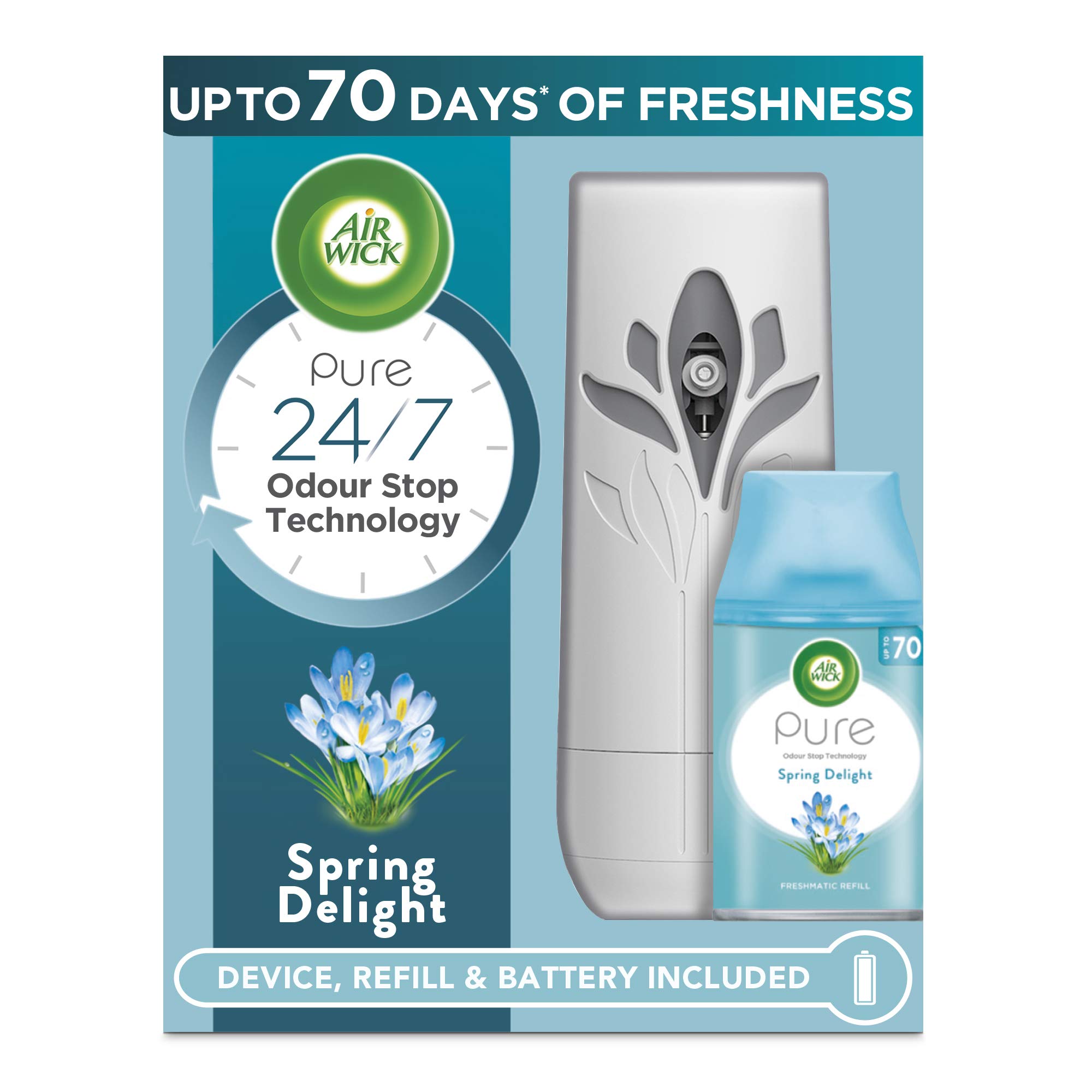 Air Wick Freshmatic Automatic Air Freshener Spray with 1 Refill - Spring Delight Scent, 250ml | Continuous Fragrance for Home, Office, Bathroom & Car