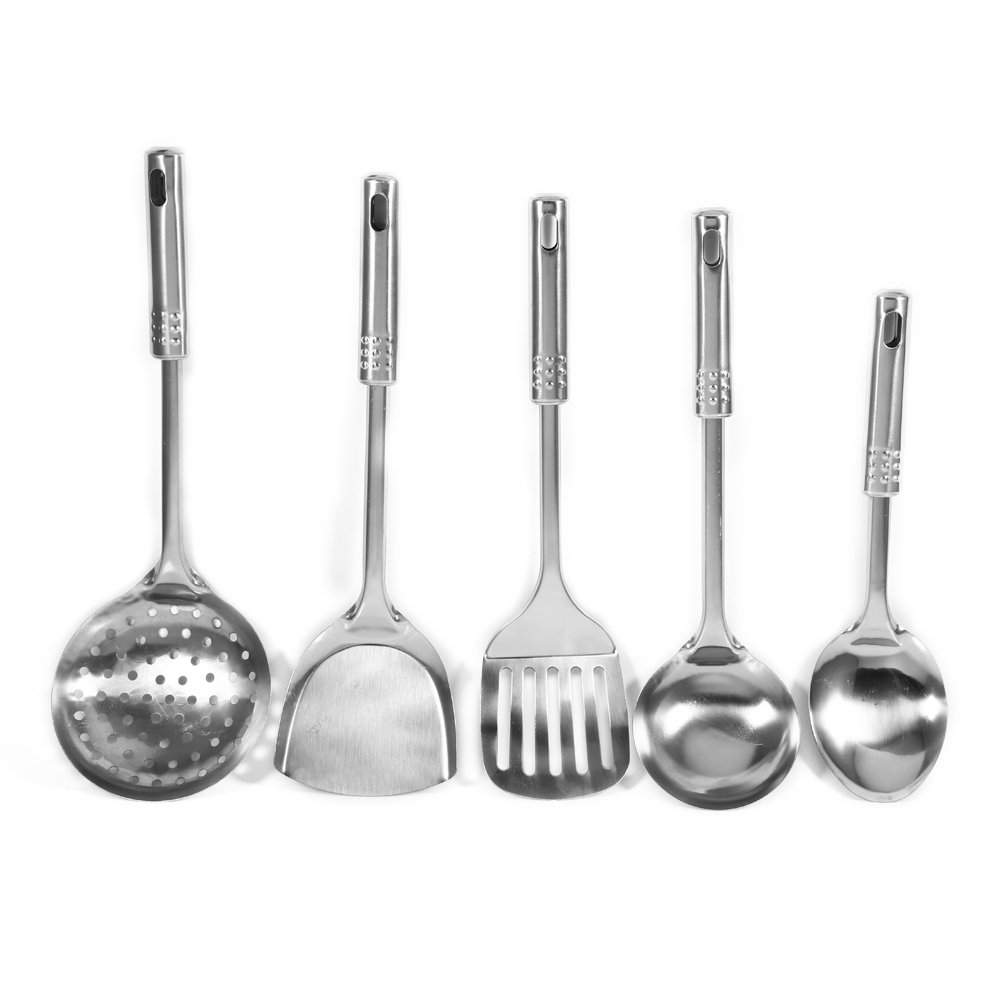 5Pcs Stainless Steel Kitchen Utensil Set - Durable Cooking Tools for Home & Restaurant Use - Perfect for Baking, Frying, and Food Prep