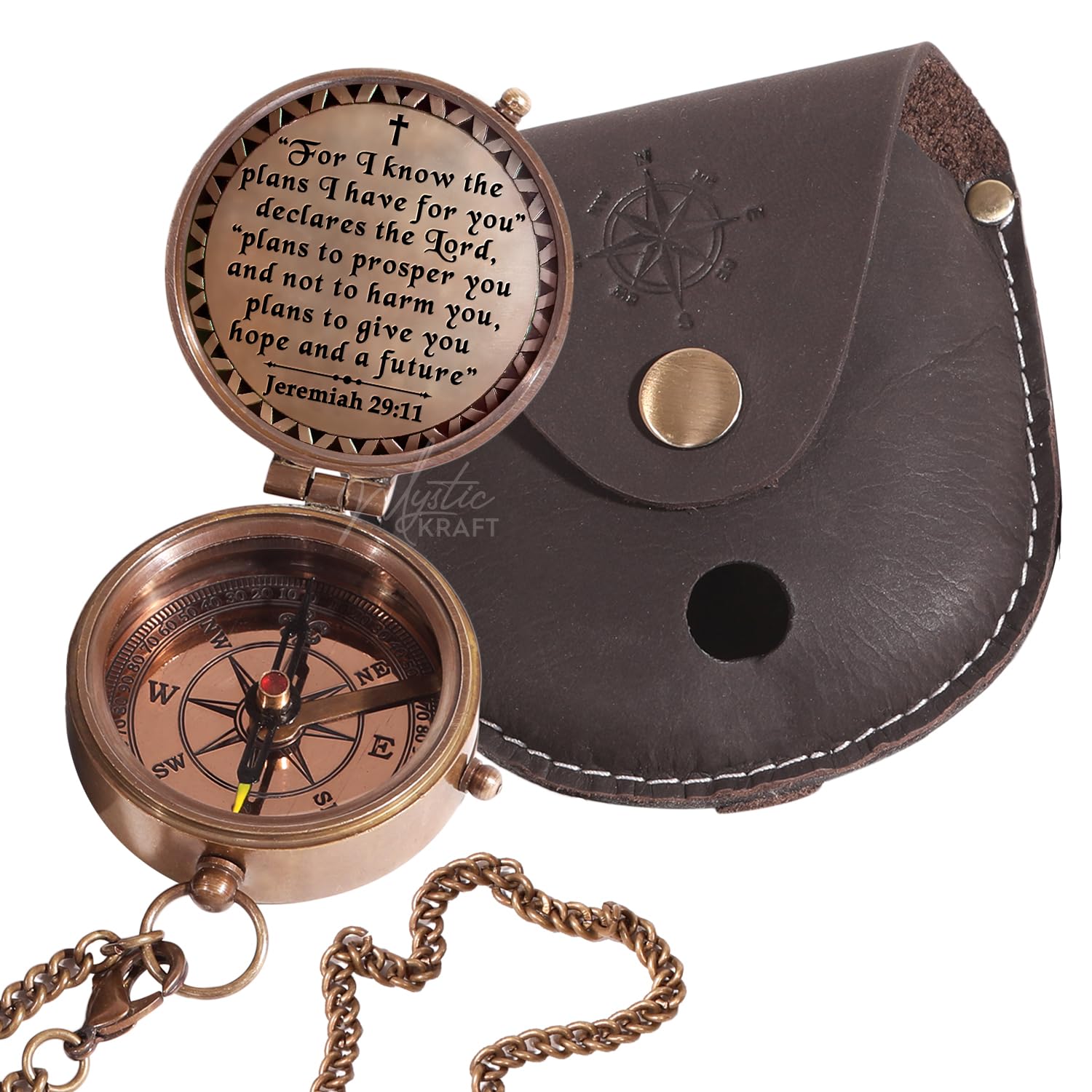 Engraved Brass Pocket Compass - Religious Gift for First Communion, Baptism & Confirmation - Perfect for Boys, Girls & Men - Catholic Christian Easter, Scout & Christmas Presents - Ideal for Outdoor Adventures, Travel & Spiritual Journeys