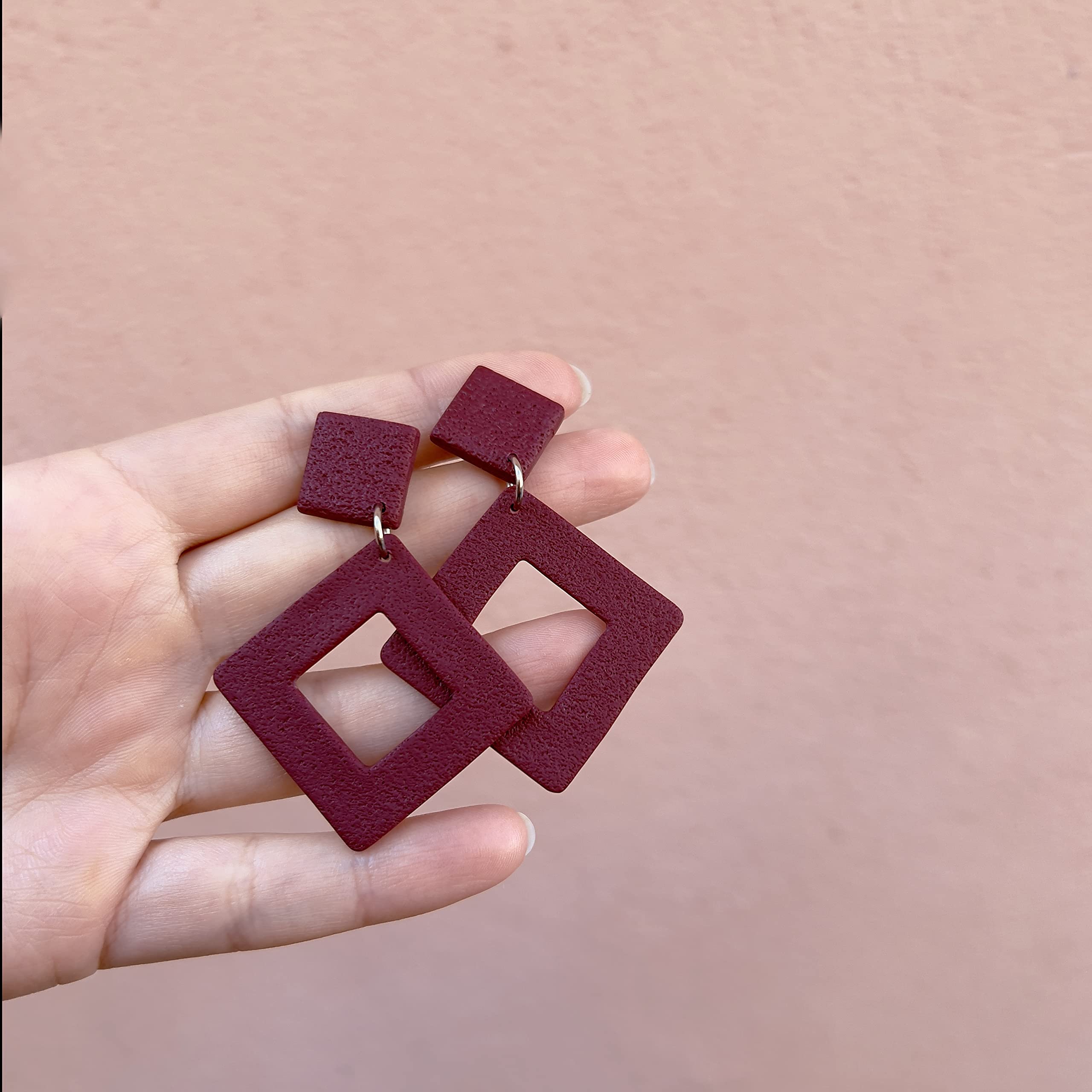 Handmade Lightweight Polymer Clay Red Dangle Earrings - Set of 2 Ruby & Wine Red Jewelry | Unique Gift for Women, Teens & Kids | Perfect for Parties, Weddings & Everyday Wear