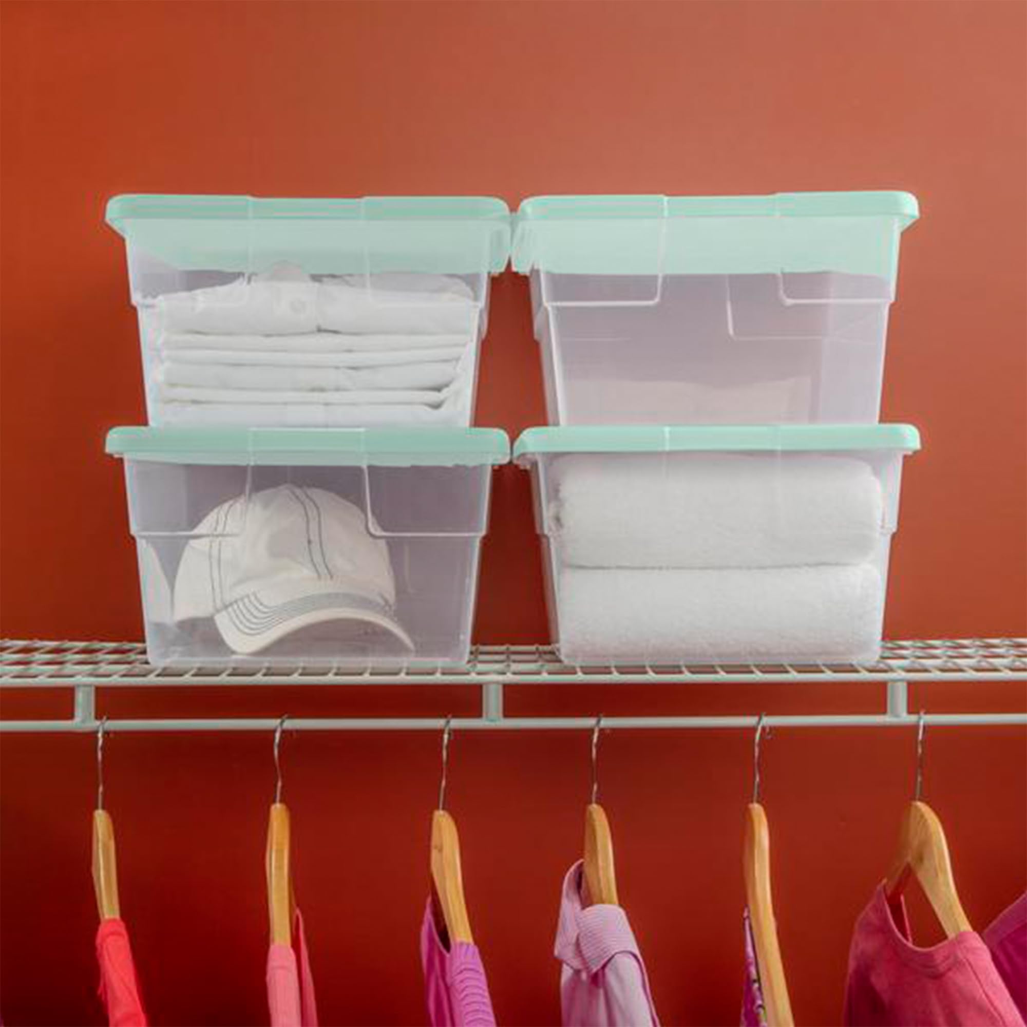 Sterilite 24-Pack 16 Quart Plastic Storage Bins with Lids - Mint Colored Stackable Organizer Boxes for Home, Office, Closet & Garage Organization