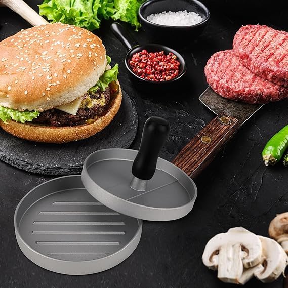 JIARKA Aluminum Alloy Non-Stick Burger Press - Hamburger Patty Maker for Beef, Cheese & Veggie Burgers | Perfect for BBQ, Backyard Grilling & Home Kitchen Use