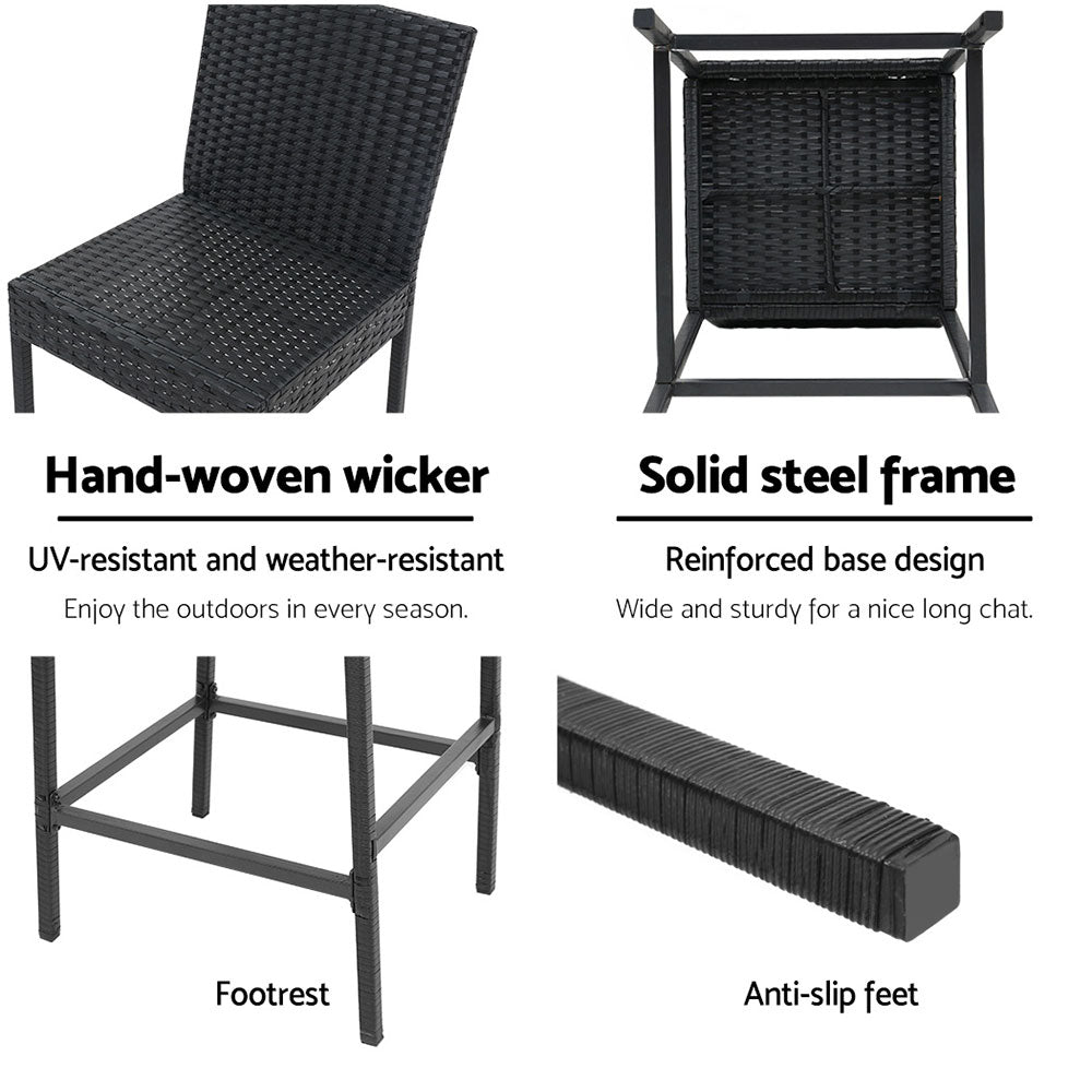 4-Piece Outdoor Bar Stool Set - Rattan Dining Chairs for Patio, Garden, Poolside & Backyard - Weather-Resistant Wicker Bar Height Stools for Outdoor Entertaining