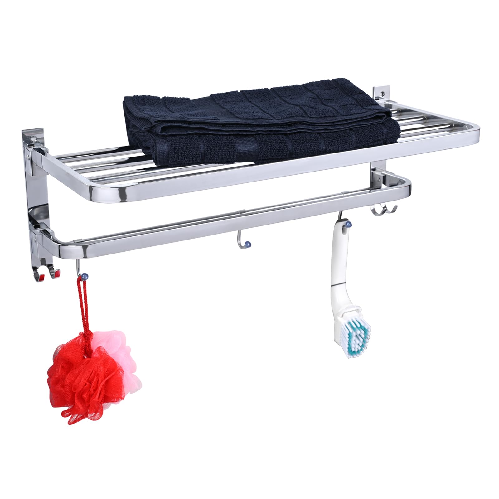 Premium Stainless Steel Bathroom Towel Holder - 24 Inch Foldable Towel Rack with Hanger | Space-Saving Bathroom Accessory for Small Spaces & Modern Homes