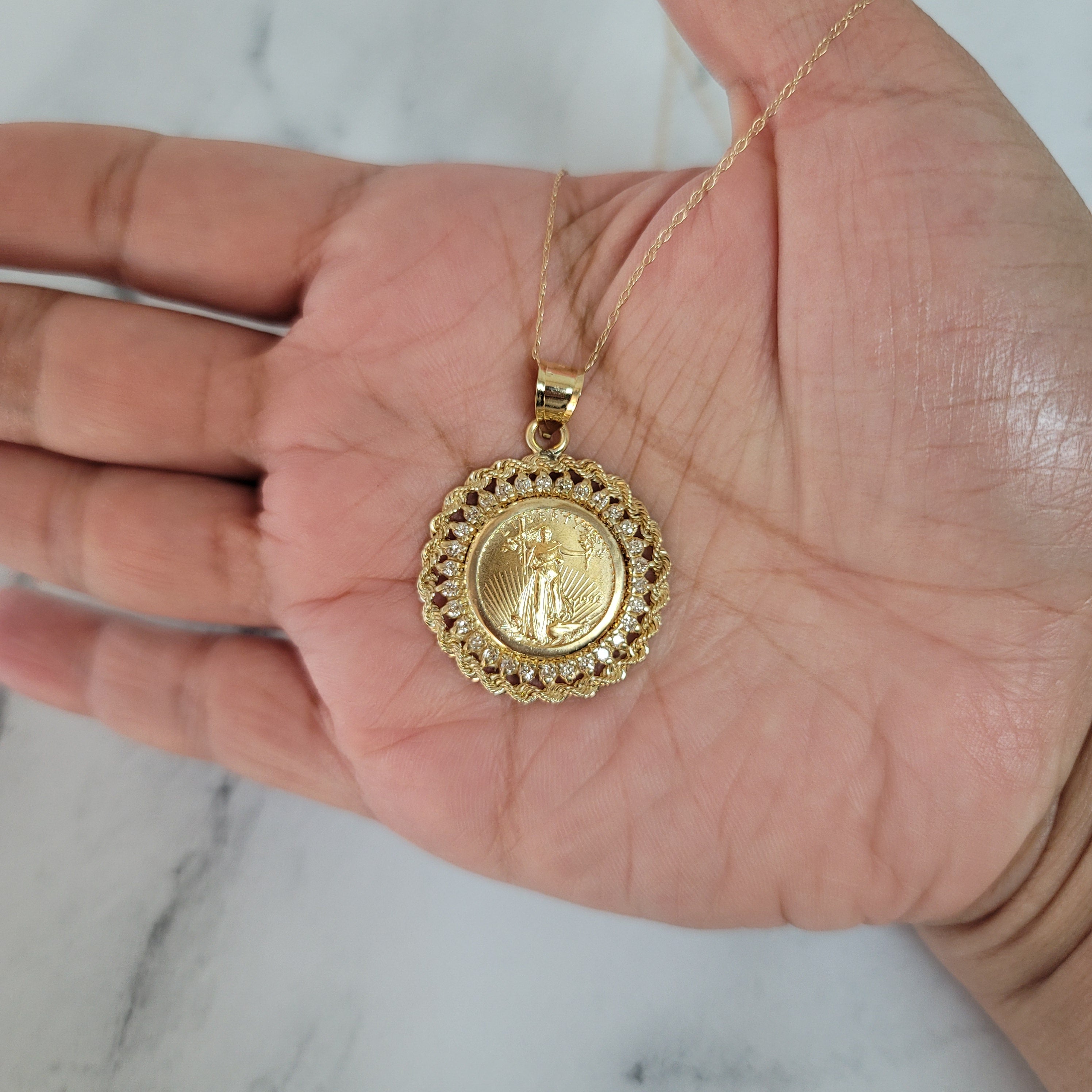 22K 1/10 oz Fine Gold Lady Liberty Coin with Diamond & Rope Halo Design - Perfect for Collectors, Investors & Luxury Gifts (Birthday, Anniversary, Valentine's Day)