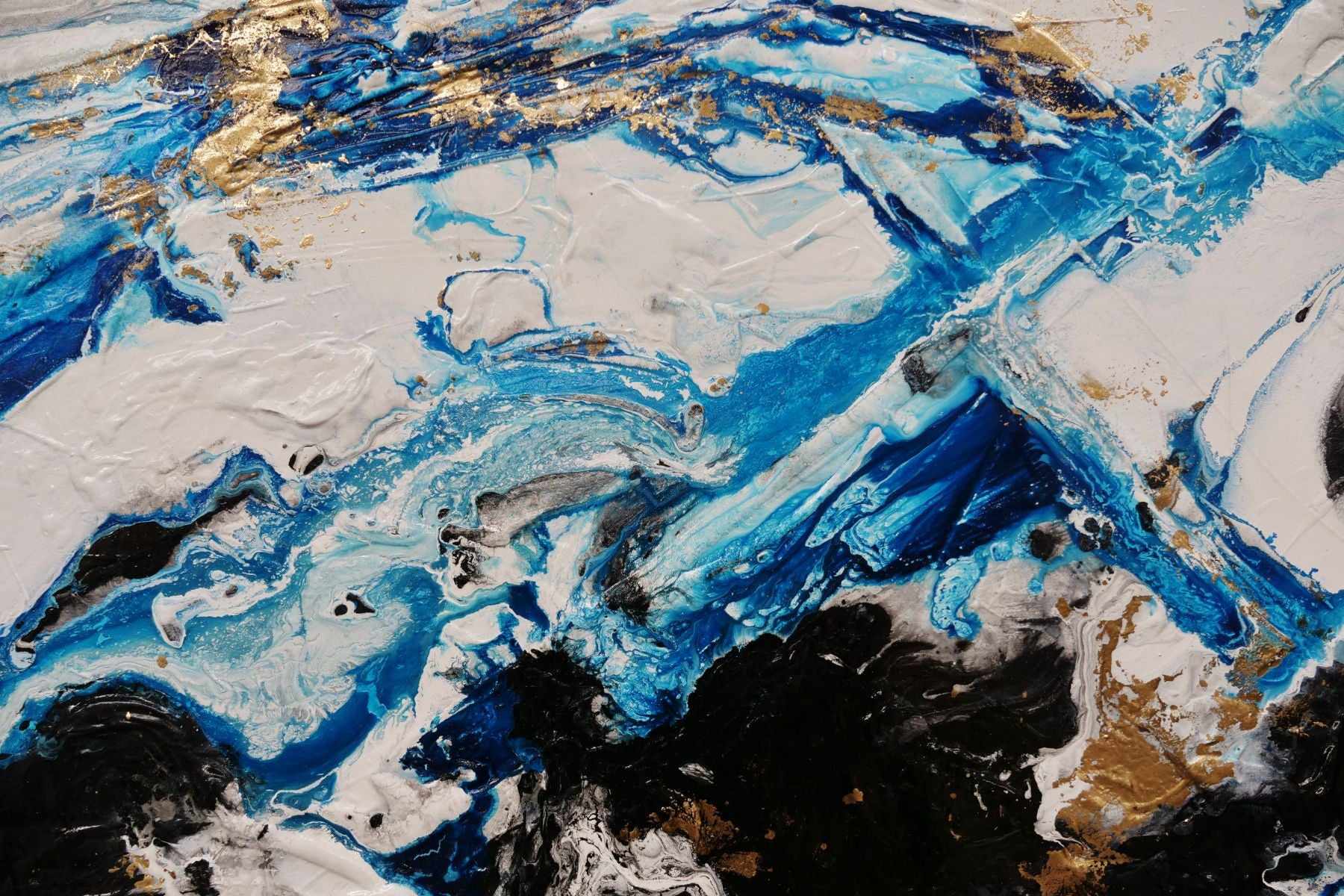 Cobalt Reign 270cm x 120cm Black Blue Gold Textured Abstract Canvas Art - Modern Wall Decor for Living Room, Bedroom & Office