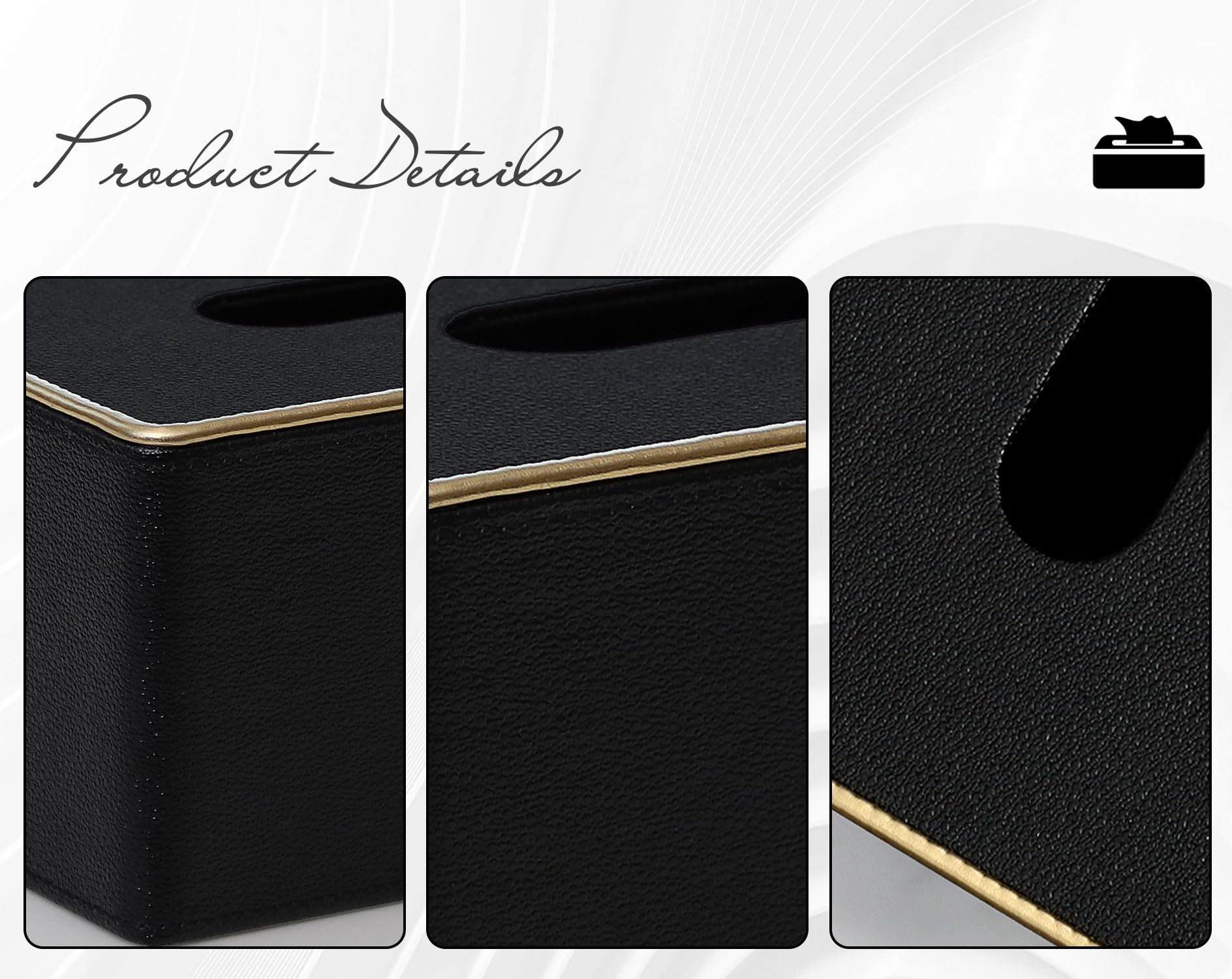 Premium PU Leather Square Tissue Box Cover - Elegant Black Pearl Design for Dresser, Bathroom & Home Decor | Perfect for Living Room, Bedroom & Office Organization