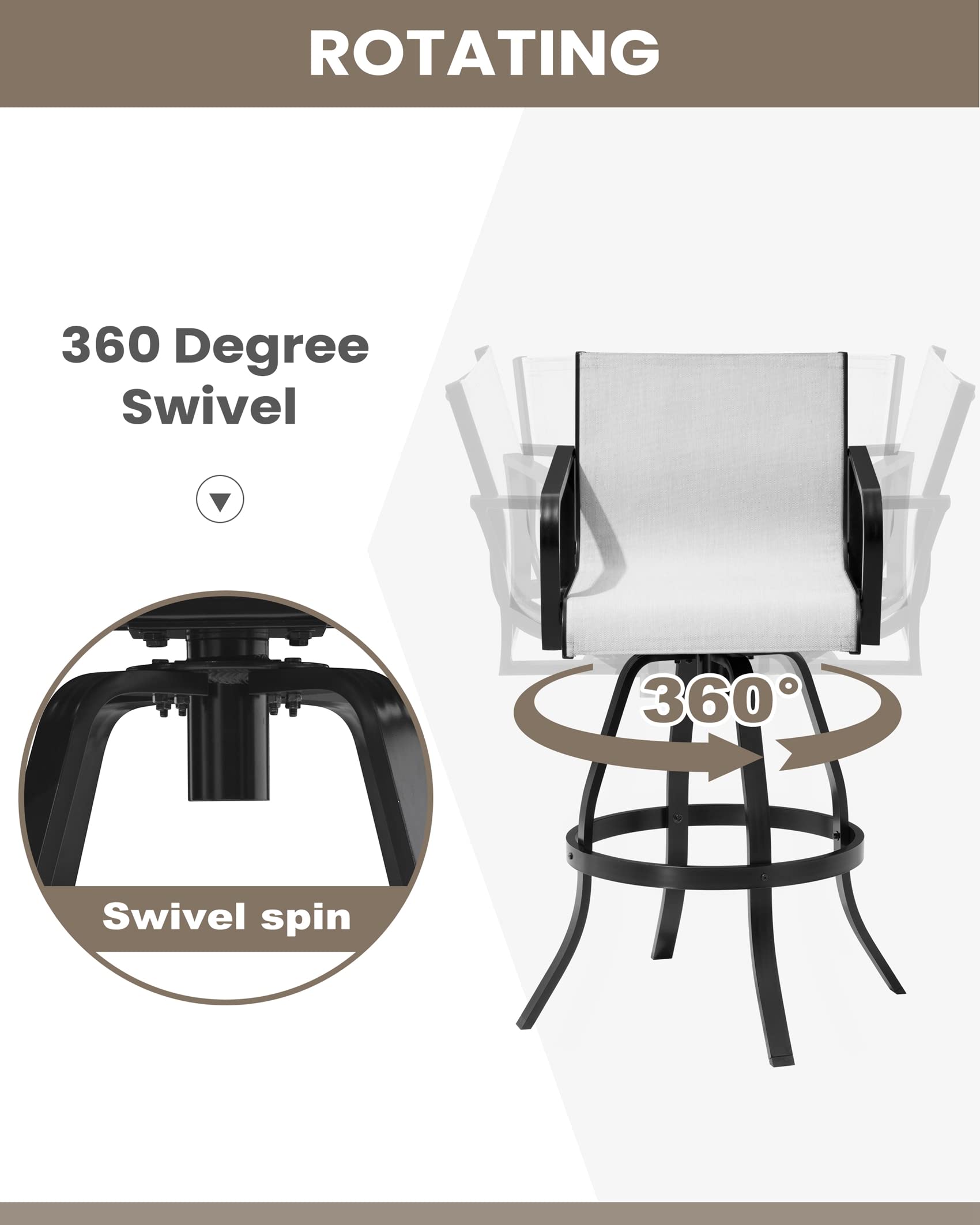 Pellebant Swivel Bar Stools Set of 4 - Indoor/Outdoor Bar Height Chairs with Sunbrella Fabric & Aluminum Frame - All-Weather Patio Furniture for Poolside, Garden, Backyard - Perfect for Outdoor Dining, Entertaining & Relaxation