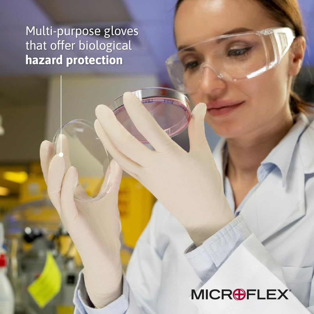 Microflex 10-754 Disposable Latex Gloves for Cleaning, Food Prep & Medical Use - Textured Fingertips, Natural Rubber (100 Count) - Ideal for Home, Kitchen, Salon & Healthcare Professionals