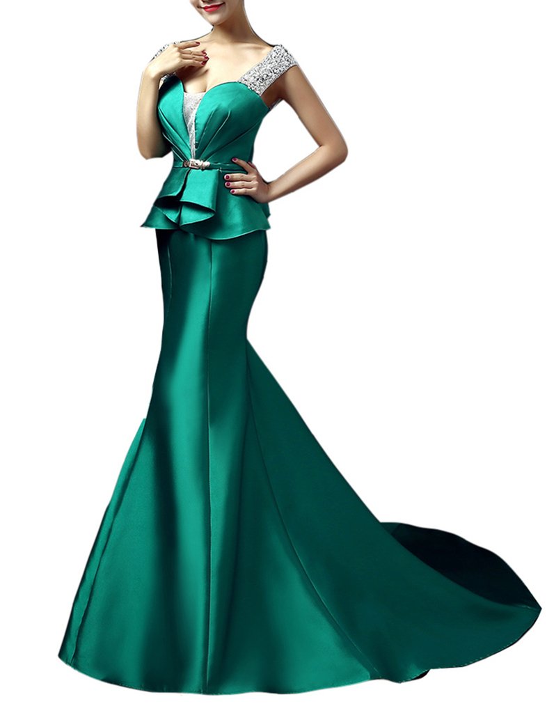 Emanni Women's Elegant Long Train Beaded Formal Evening Gown for Special Occasions - Perfect for Weddings, Galas, and Prom Nights