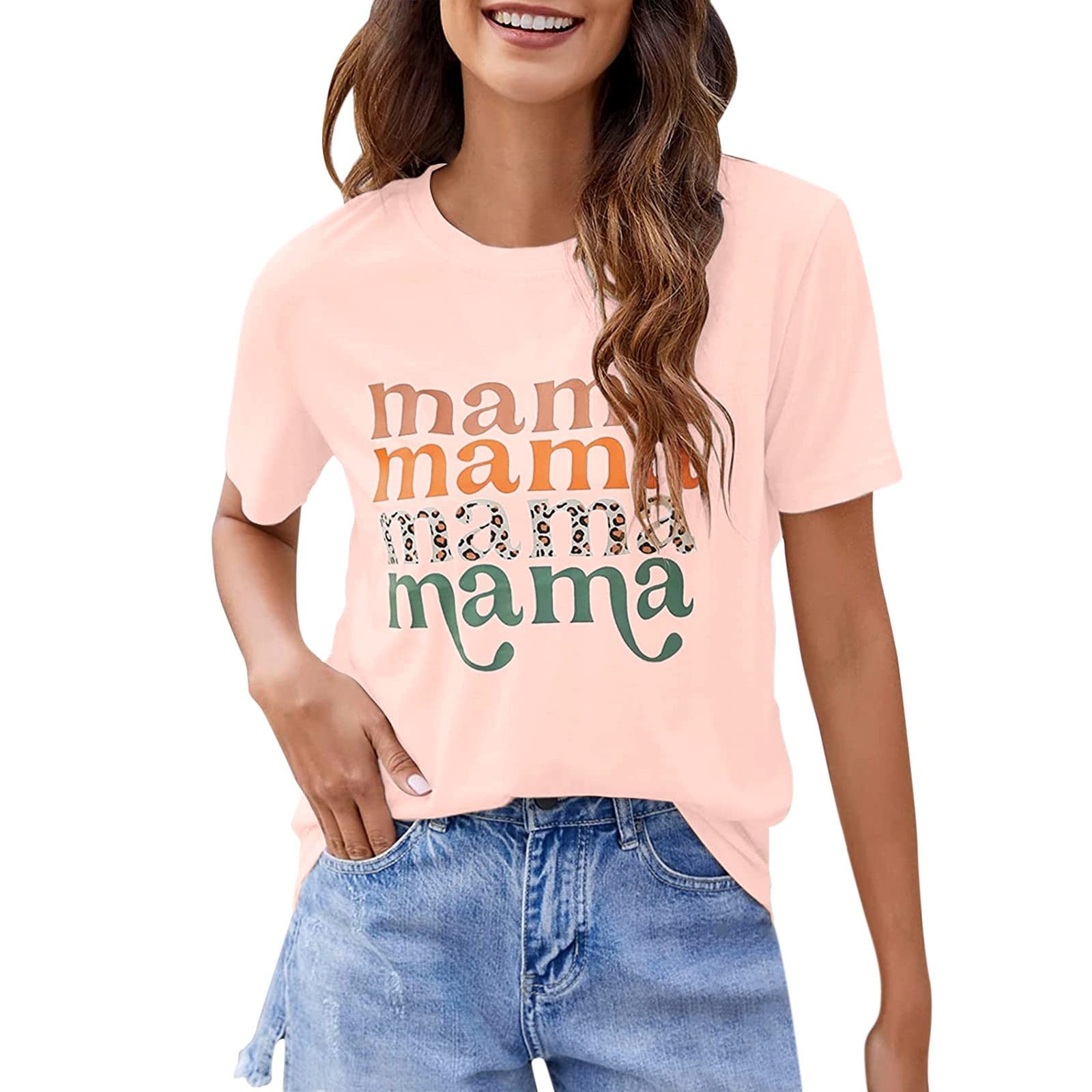 Women's Mama Graphic Tee - Loose Fit Short Sleeve Blouse with Lace Detail | Casual Summer Tops for Women | Perfect for Beach Outings, Date Nights & Everyday Wear