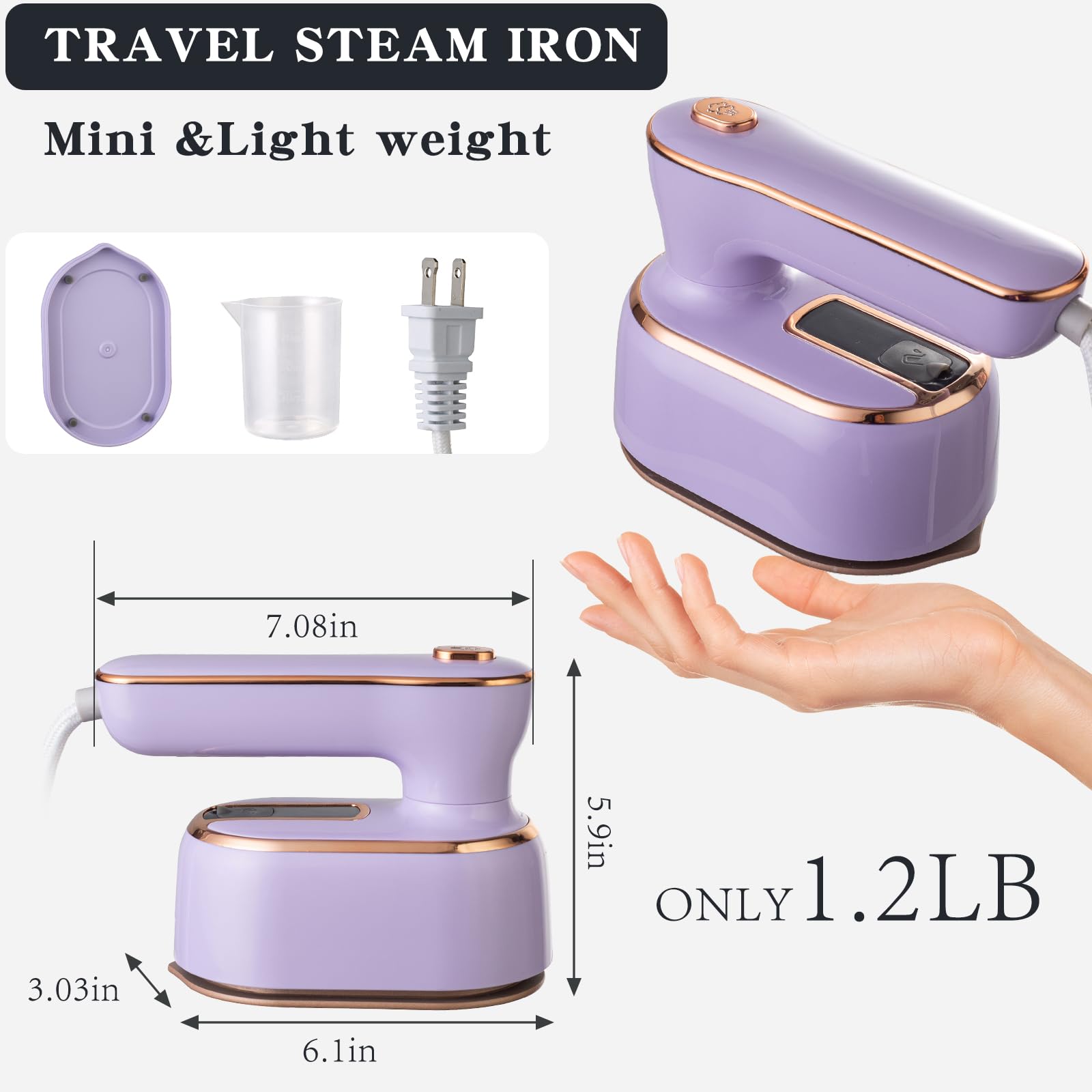 Portable Handheld Steamer Iron for Clothes - Mini Travel Size Electric Fabric Steamer, Garment Wrinkle Remover for Home, College Dorm & On-The-Go Use - Perfect for Business Trips, Vacations & Daily Outfits - Purple