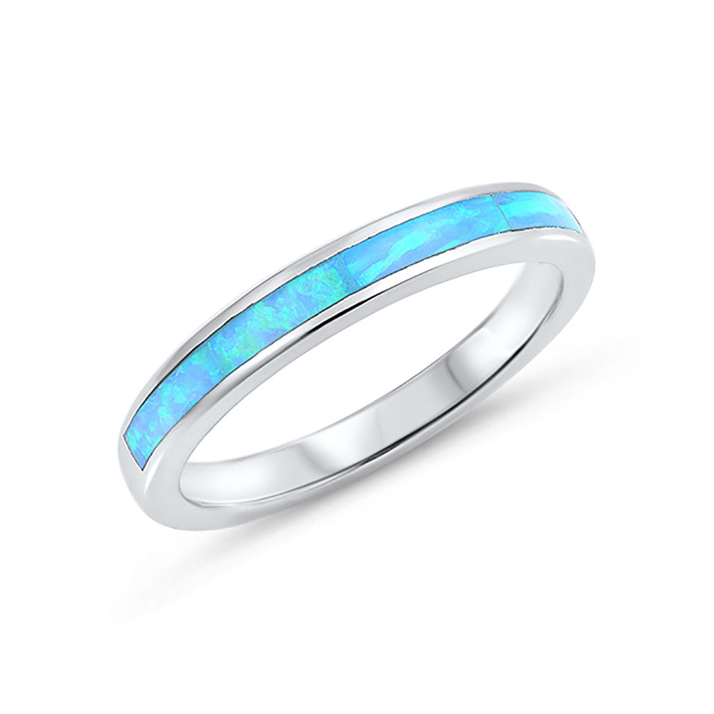 3mm Lab Created Opal Half Eternity Band Ring - 925 Sterling Silver Wedding Engagement Ring for Women - Choose Your Color (Perfect for Anniversaries, Proposals & Special Occasions)