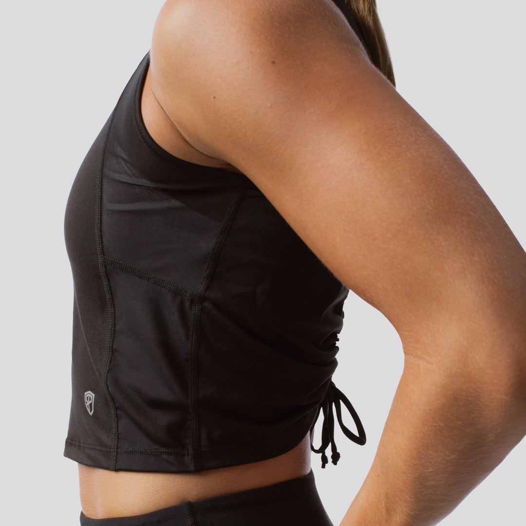 Hurricane Crop Tank Top - AScudds Black - Women's Workout Shirt for Running, Yoga & Gym - Breathable & Comfortable Athletic Wear