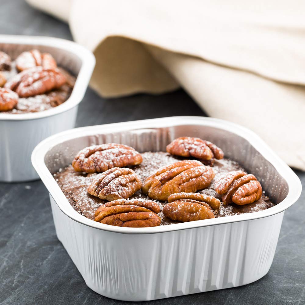 Restaurantware 10oz Disposable Ramekins - 100-Pack Square Creme Brulee Cups | Oven-Safe Baking Containers for Cupcakes, Muffins & Desserts | White Aluminum Freezer-Safe Dishes (Lids Sold Separately) | Perfect for Catering, Bakeries & Home Baking