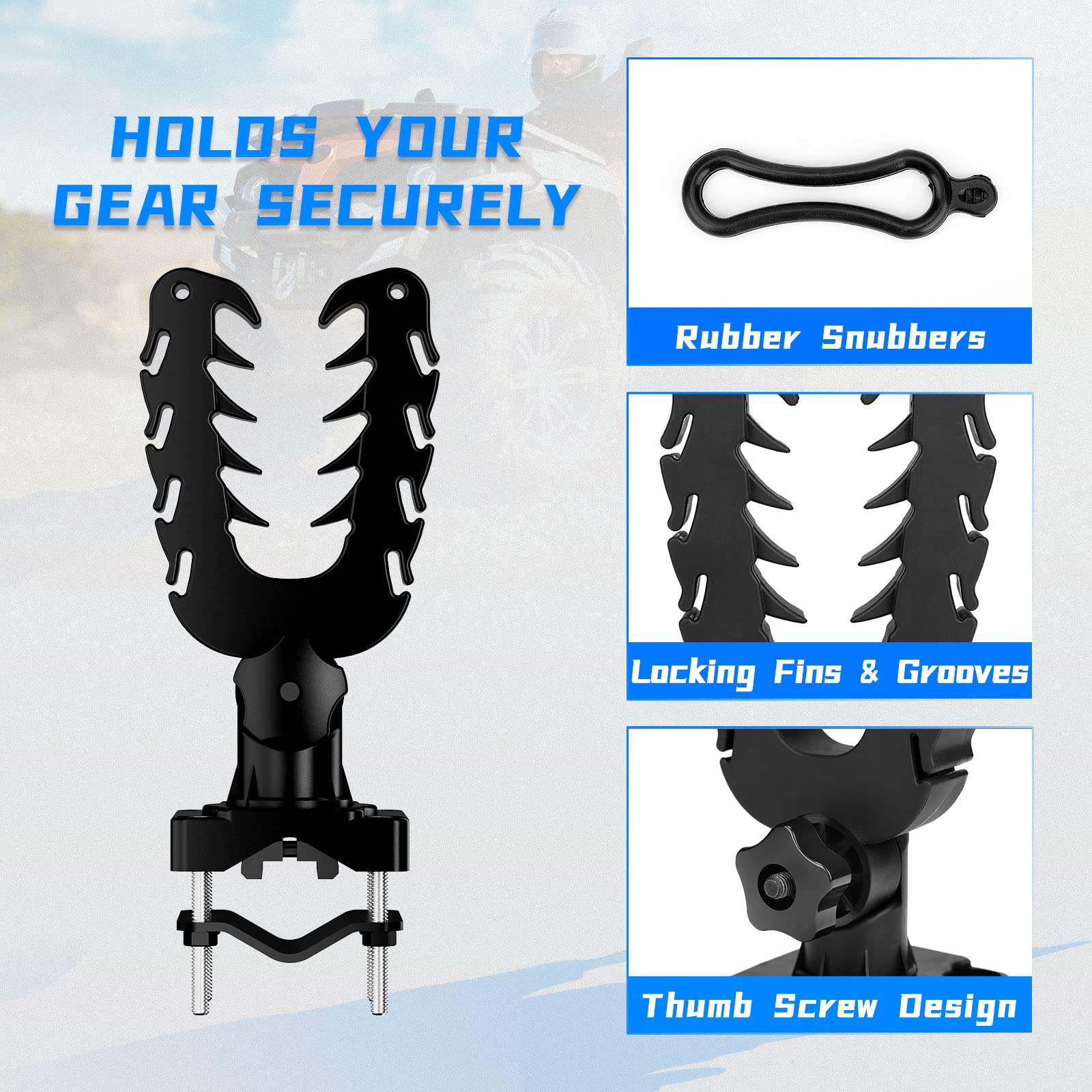 KEMIMOTO ATV Tool Holder - Heavy Duty Hunting Tool Mount with Rubber Straps, Bow Rack Grips for Hunting Bike, Treestand & Mobility Scooter - Perfect for Outdoor Adventures & Off-Road Vehicle Accessories