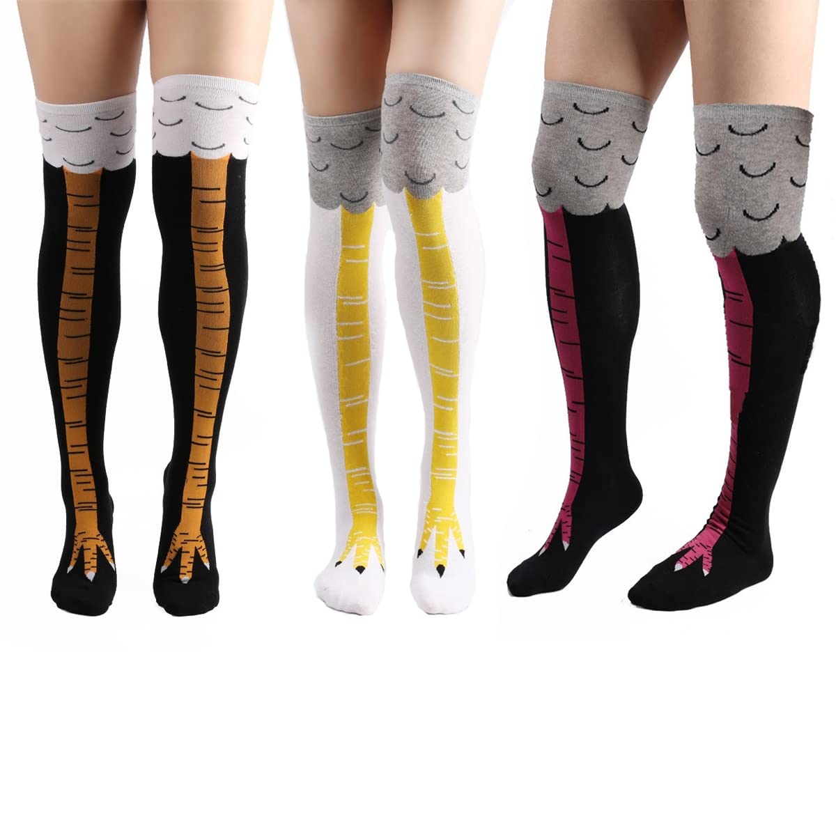 Funny Chicken Foot Socks for Women - 3 Pack Knee High Cartoon Leg Warmers for Fitness, Cosplay & Costume Parties | Perfect Gift for Animal Lovers