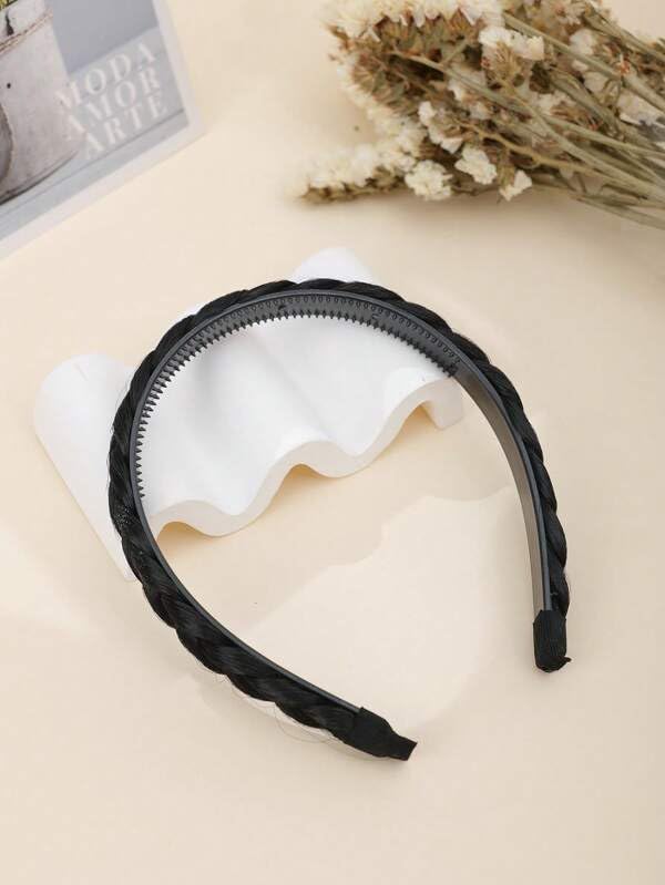 Women's Synthetic Braided Headband with Teeth - 0.6 Inch Wide Black Hair Accessory for Girls & Women | Perfect for Everyday Wear, Workouts, and Styling