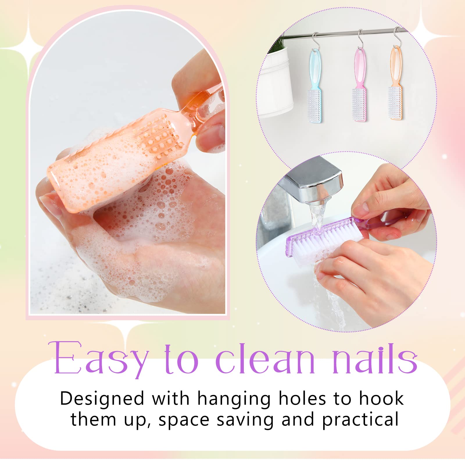 100 Pcs Bulk Nail Cleaning Brushes - Professional Manicure & Pedicure Scrubber Brushes for Fingernails and Toes - Durable Handle, 5 Colors - Perfect for Salons, Home Nail Care, and DIY Beauty Kits