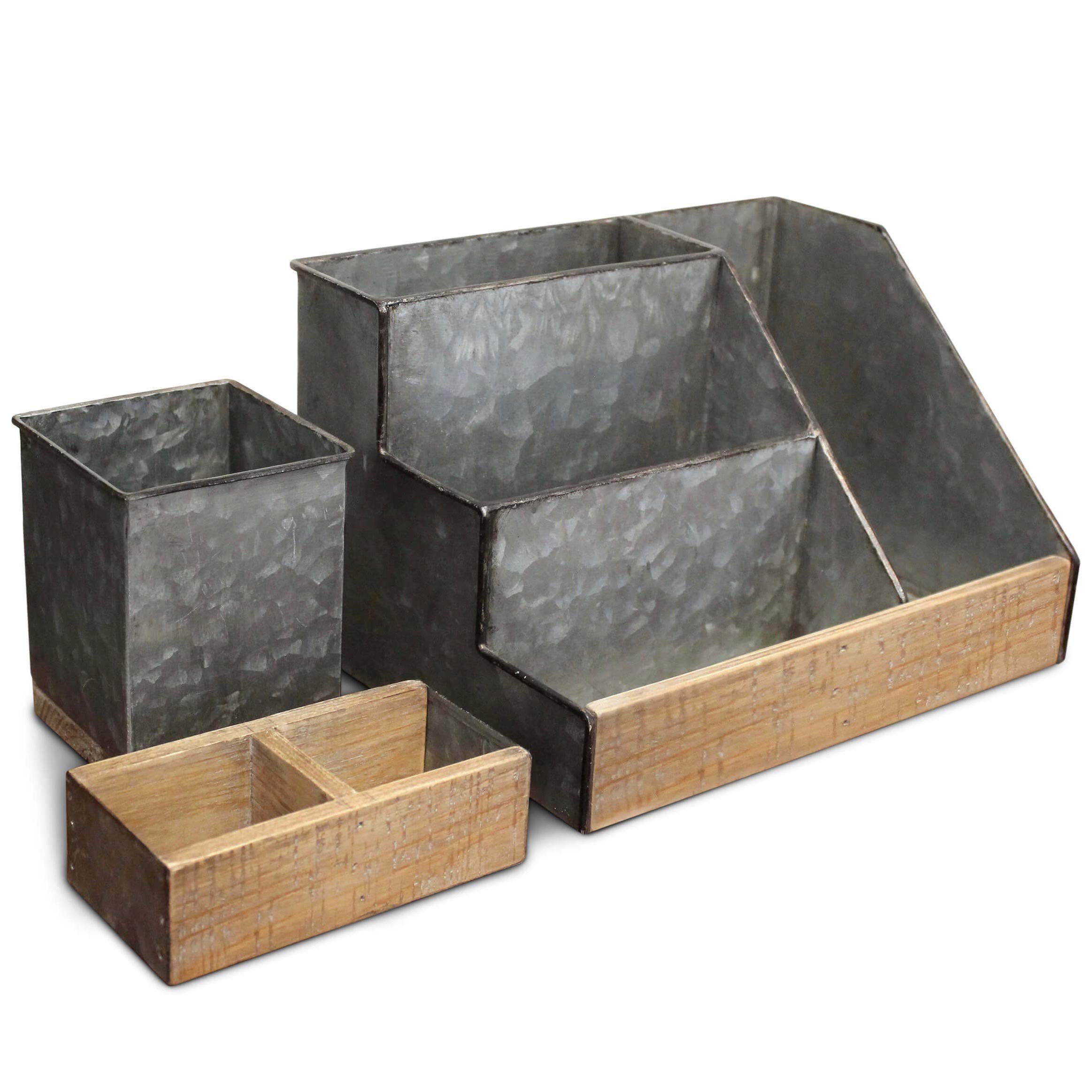 3-Piece Galvanized Metal Desk Organizer Set - Rustic Mail & Makeup Organizer for Home Office & Vanity - Perfect for Industrial Decor, Office Supplies & Beauty Storage | Great for Workspace, Bedroom & Bathroom Organization