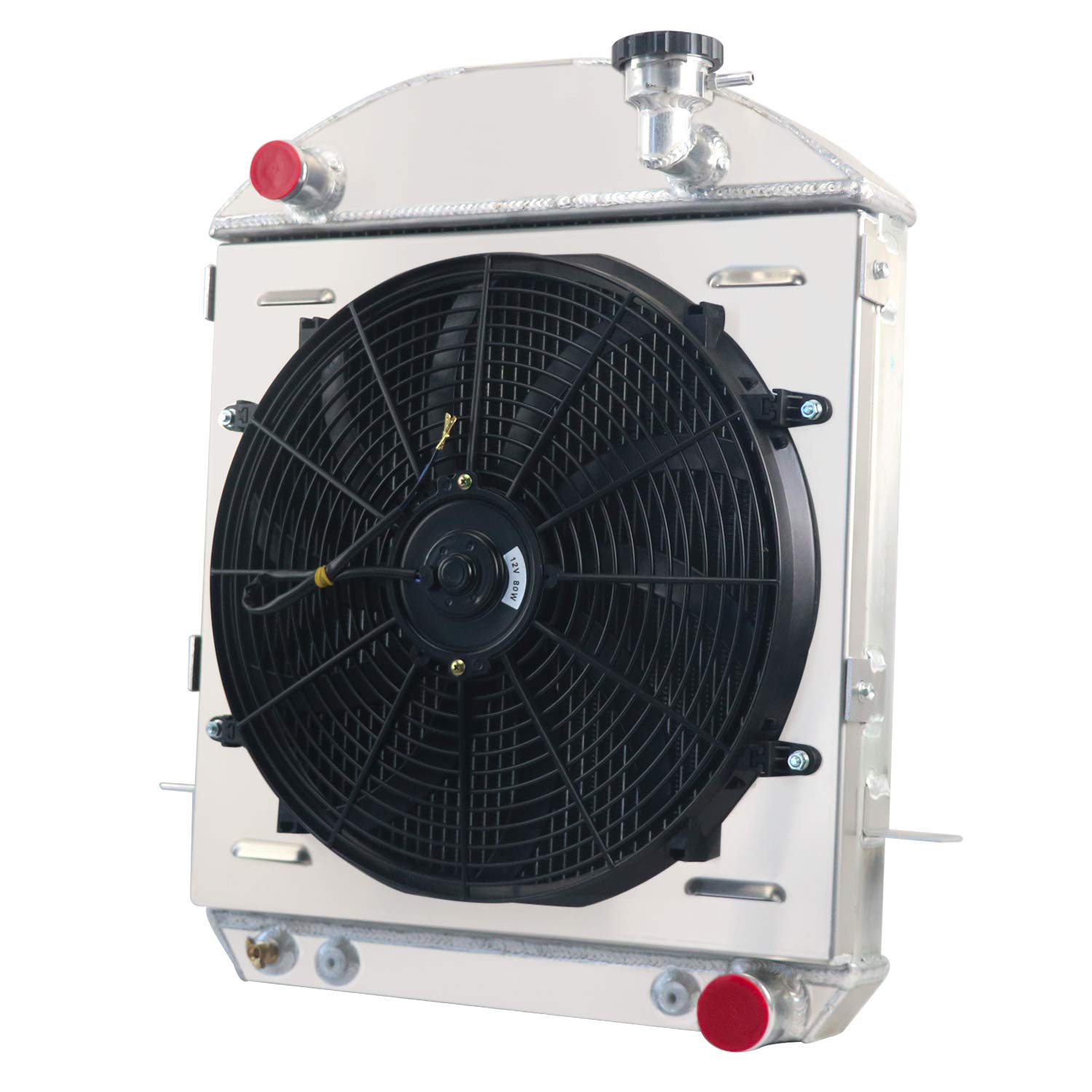 High-Performance 3-Row Aluminum Radiator for 1917-1927 Ford Model T & Chevy 2.9L L4 Gas Engine - Includes Cooling Fan, Shroud & Relay Kit - Perfect for Classic Car Restoration & Hot Rod Upgrades