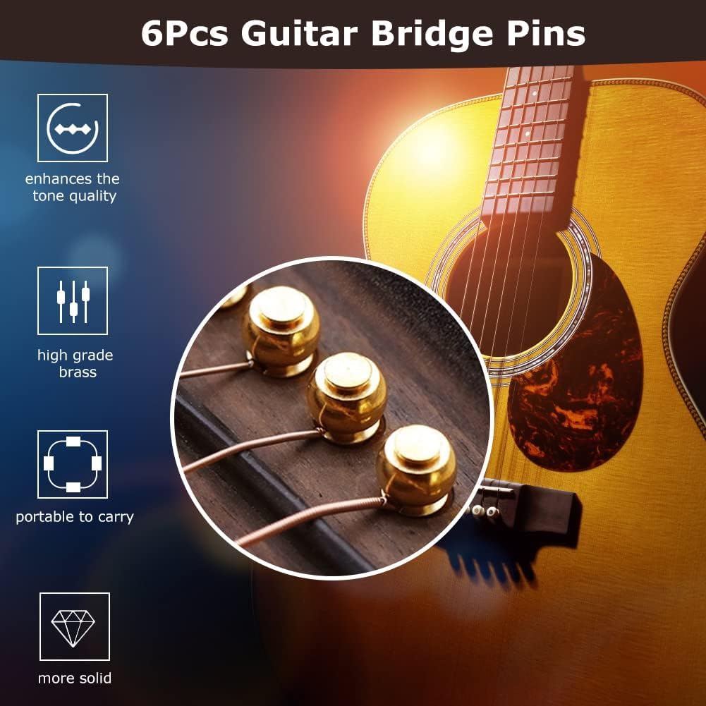 Premium Brass Guitar Bridge Pins - Acoustic Guitar String Pegs & Fixed Cones Replacement Set for Folk Guitars (Chicken Blood Red) | Durable Guitar Accessories for String Changing & Maintenance