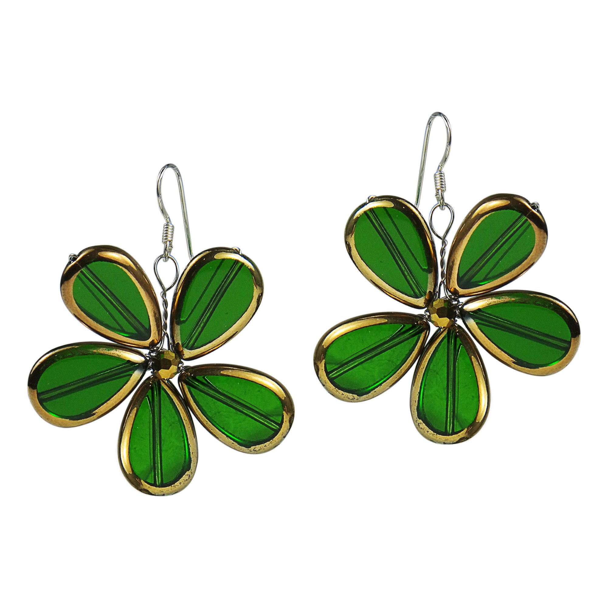 AeraVida 925 Sterling Silver Green Olive Branch Necklace Set - Elegant Glass Flower Pendant Jewelry for Women, Perfect for Weddings, Parties & Everyday Wear