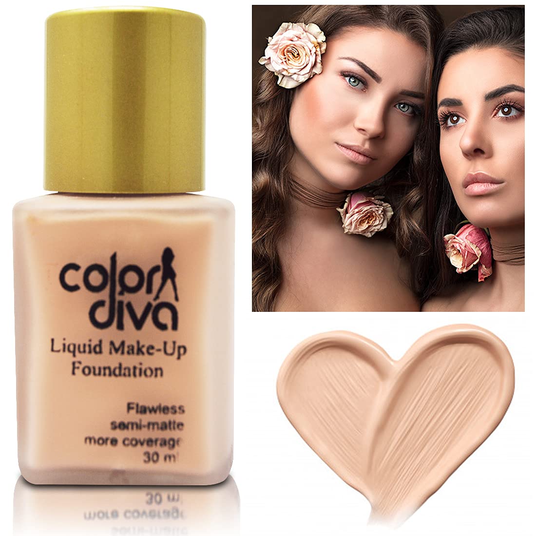 COLOR DIVA Liquid Makeup Foundation - Long Lasting Full Coverage Foundation for Flawless Skin | Perfect for Daily Wear, Special Occasions & Photography