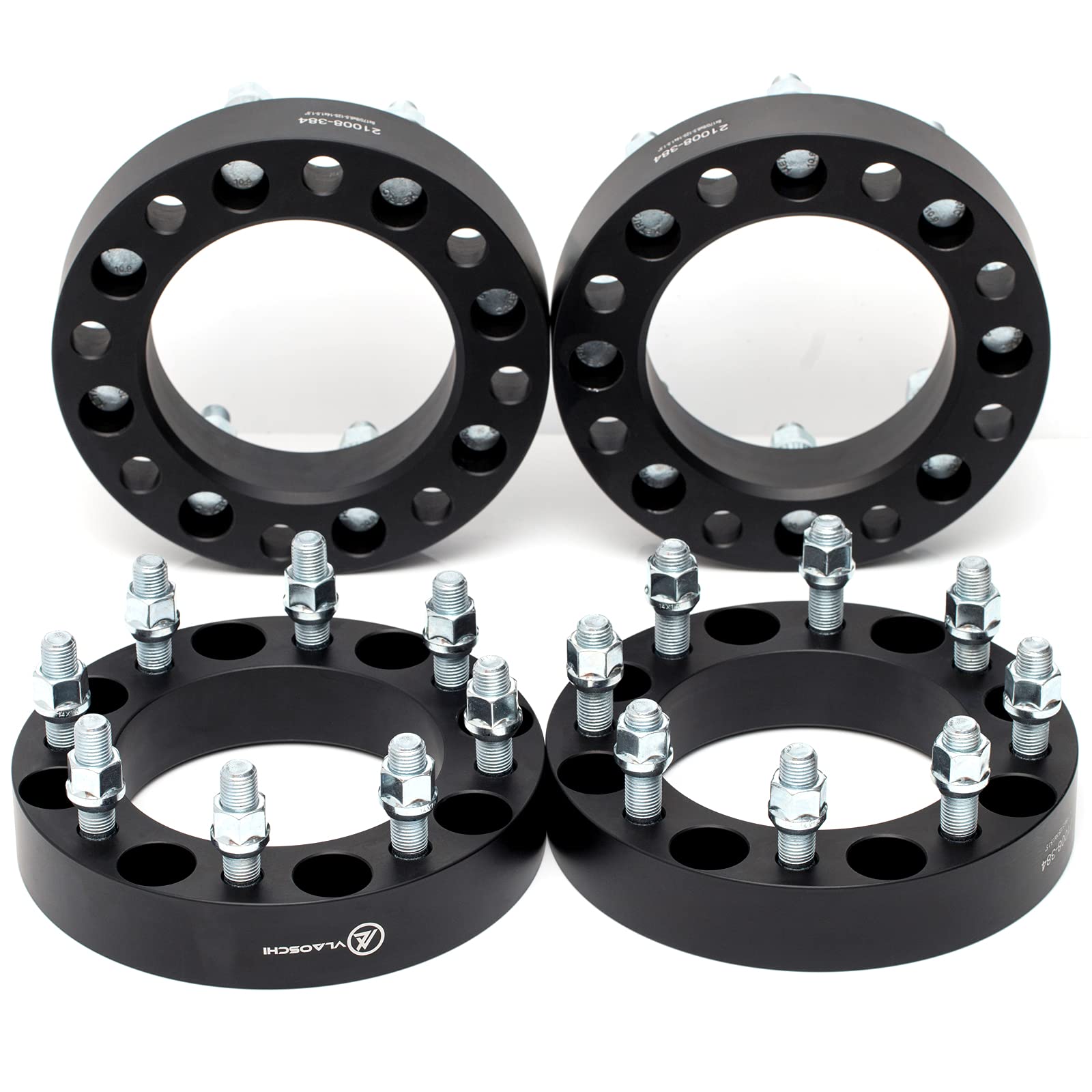 VLAOSCHI 1.5 Inch Black Forged 8x180 Wheel Spacers with 14x1.5 Studs - Compatible with 2011-2025 Chevy Silverado 2500/3500 HD & GMC Sierra 2500/3500 HD (8 Lug) - Pack of 4 - Enhance Stance & Clearance for Off-Roading, Towing & Custom Wheels