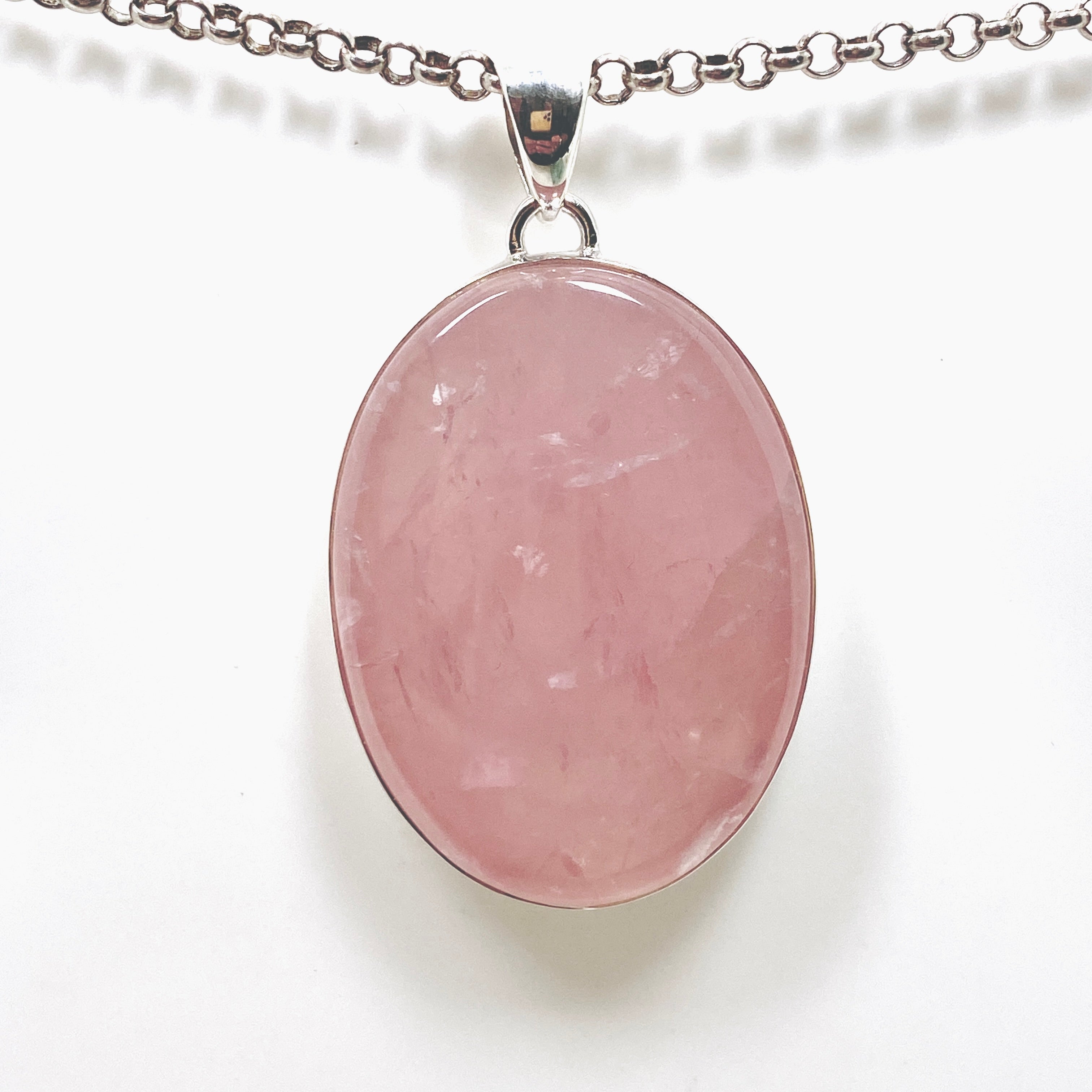 Natural Rose Quartz Oval Cabochon Pendant Necklace KPGJ4684 - Healing Crystal Jewelry for Women, Meditation & Energy Balance