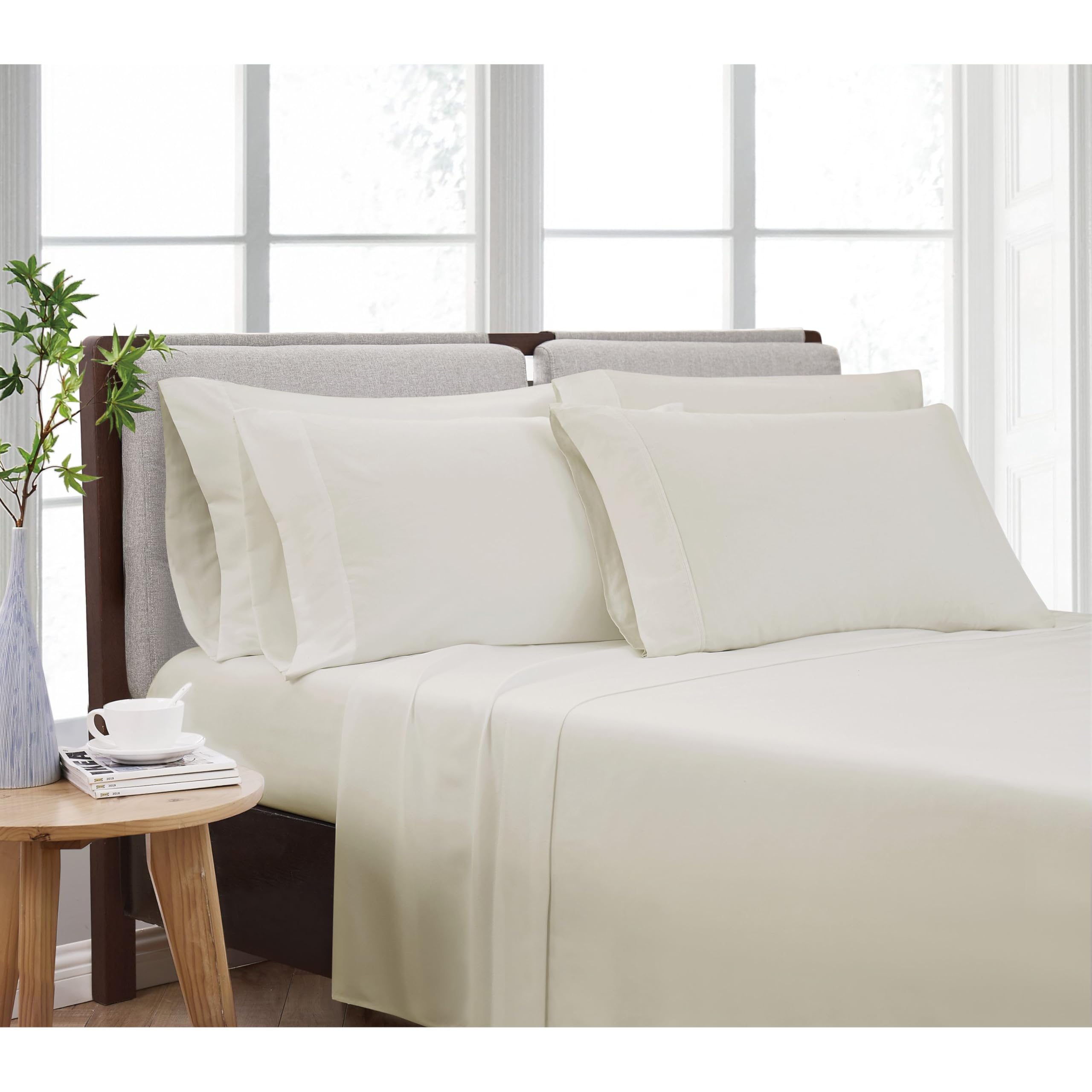 CANNON Heritage Solid Ivory Polyester 7-Piece Split King Sheet Set - Oeko-TEX Certified Soft Bedding for Men & Women - Perfect for Master Bedrooms, Guest Rooms & Luxury Hotels