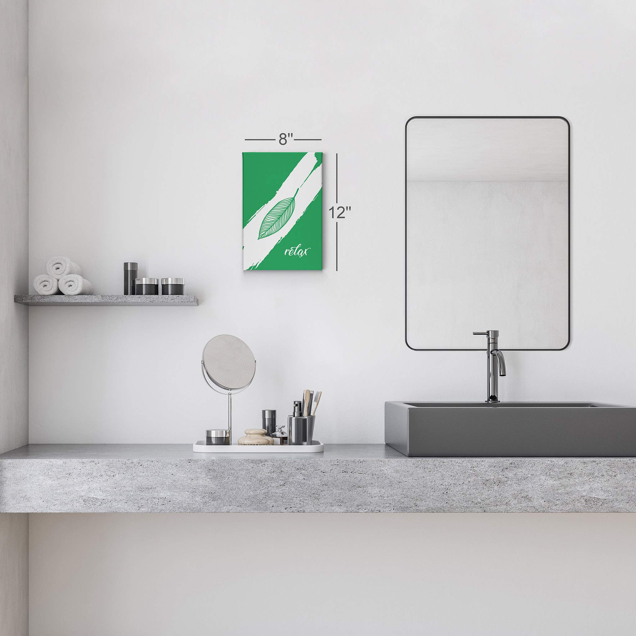 Smile Art Design Relax Typography Green Bathroom Canvas Print - 40x30 Inch Ready to Hang Wall Decor - Made in USA - Perfect for Bathroom, Living Room & Home Decoration