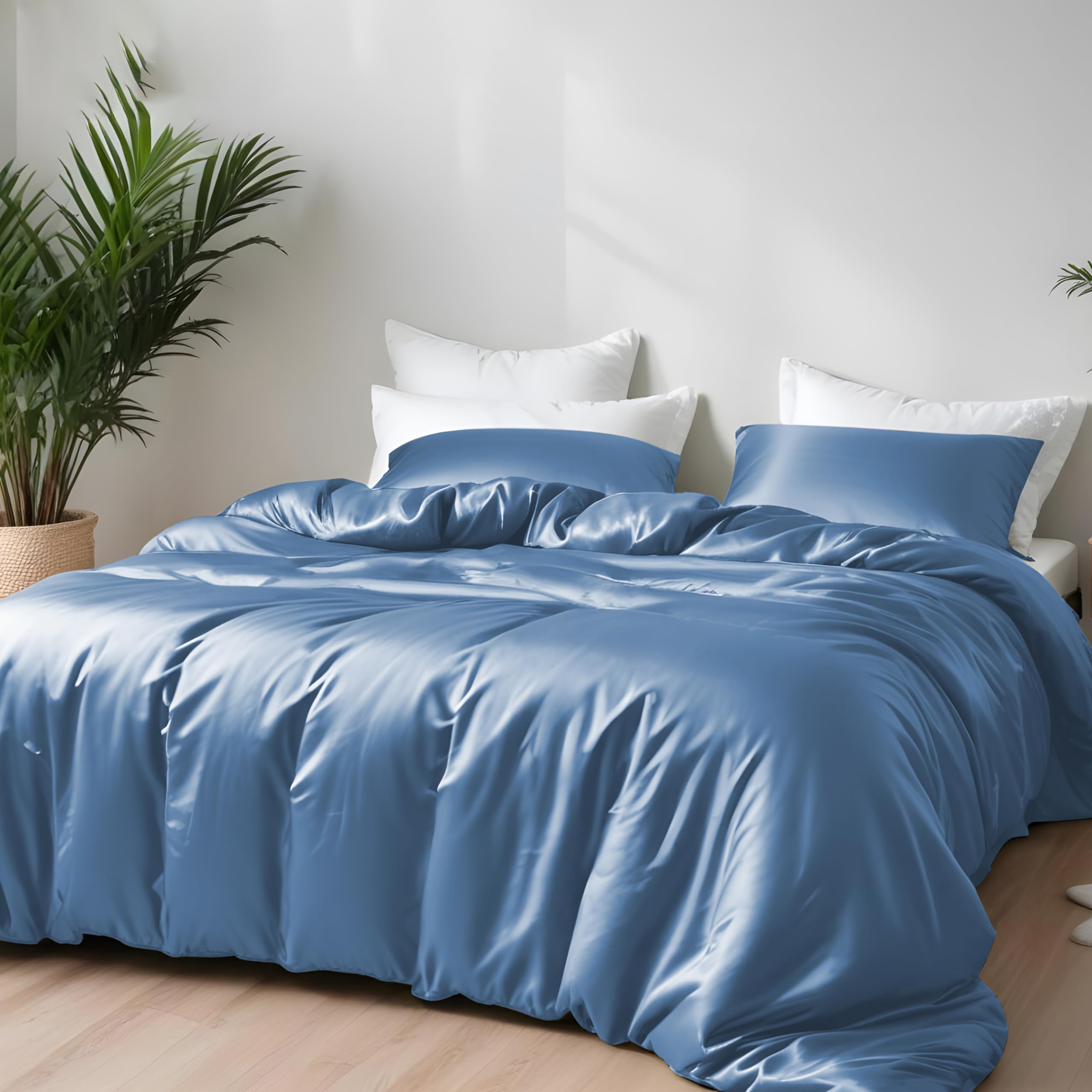 Premium Bamboo Viscose Duvet Cover Set - Oversized King Size, Soft Breathable Cooling Bedding with Zipper & Corner Ties (Bahamas Blue) - Perfect for Hot Sleepers & Eco-Friendly Bedrooms