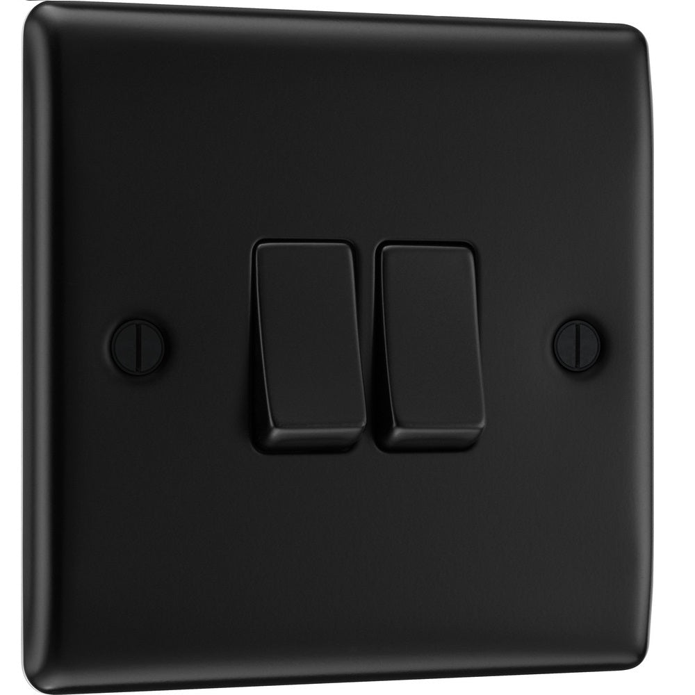 BG Nexus Metal Matt Black 2G 2W Light Switch NFB42 - Modern Electrical Switch for Home & Office Decoration | Perfect for Living Room, Bedroom, and Commercial Spaces